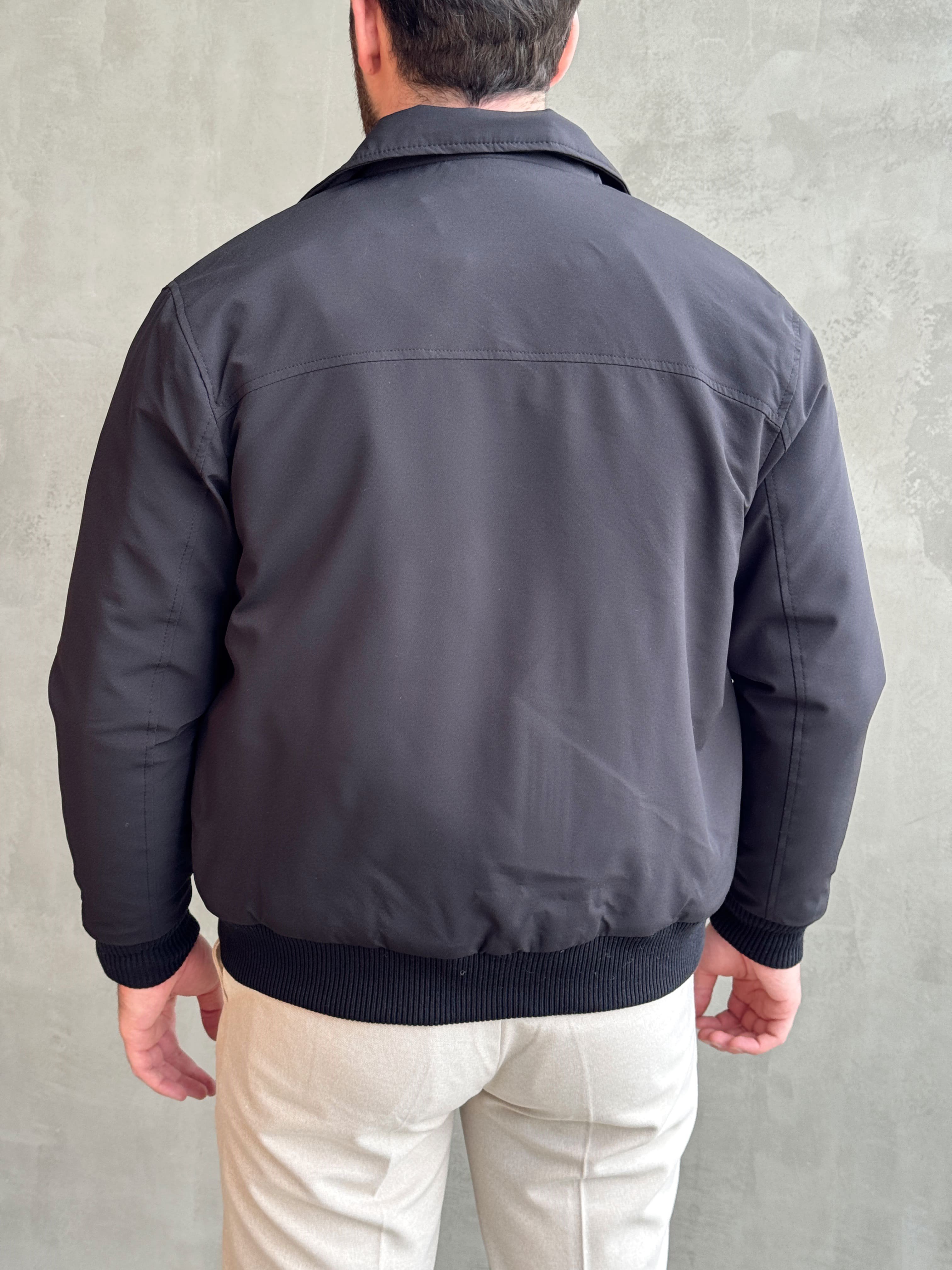 Erkek Elit Kalite Regular Fit Ribana Detaylı İçi Elyaflı Ceket-Siyah(E1826)Ketench