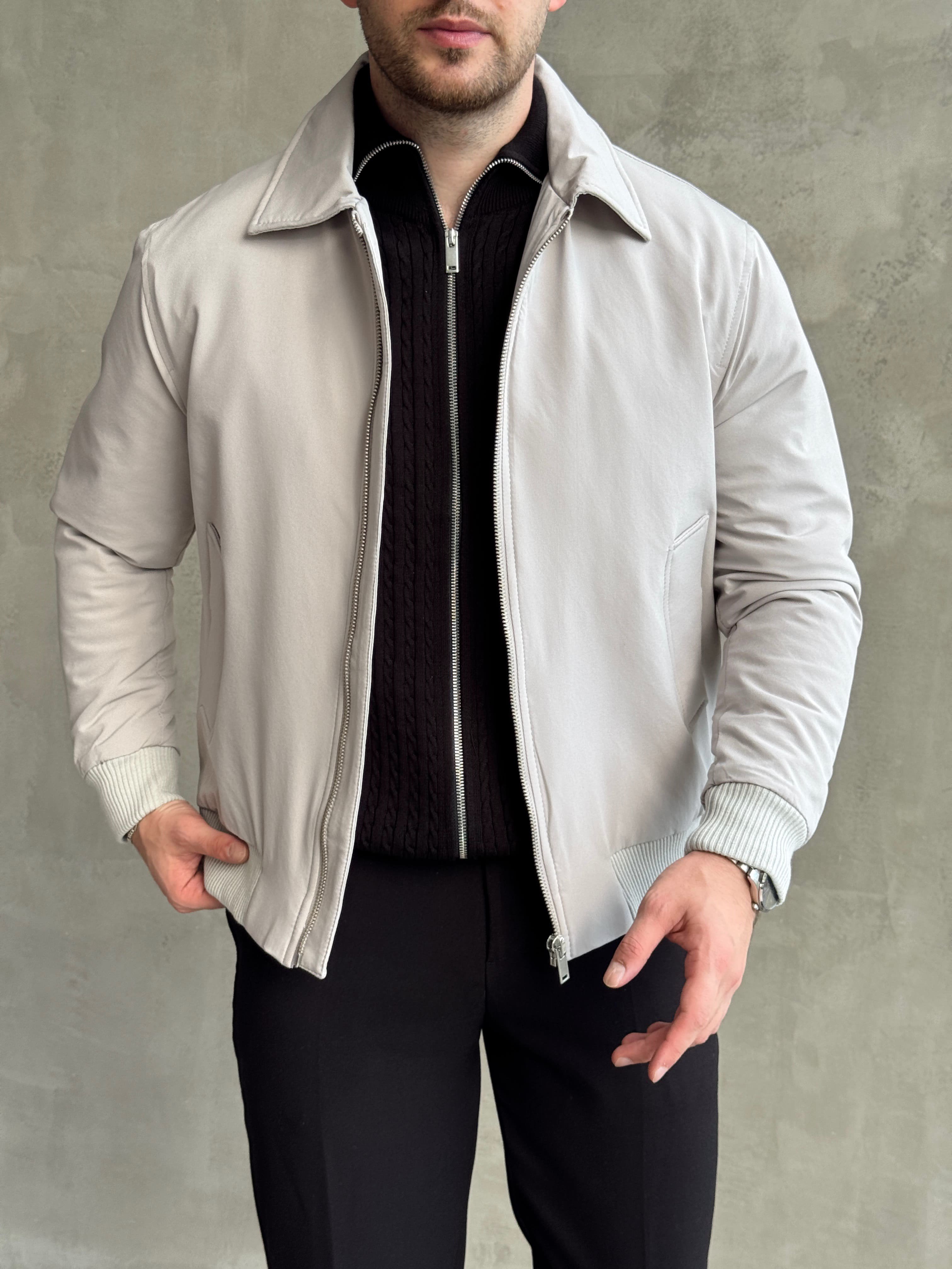 Erkek Elit Kalite Regular Fit Ribana Detaylı İçi Elyaflı Ceket-Taş(E1826)Ketench