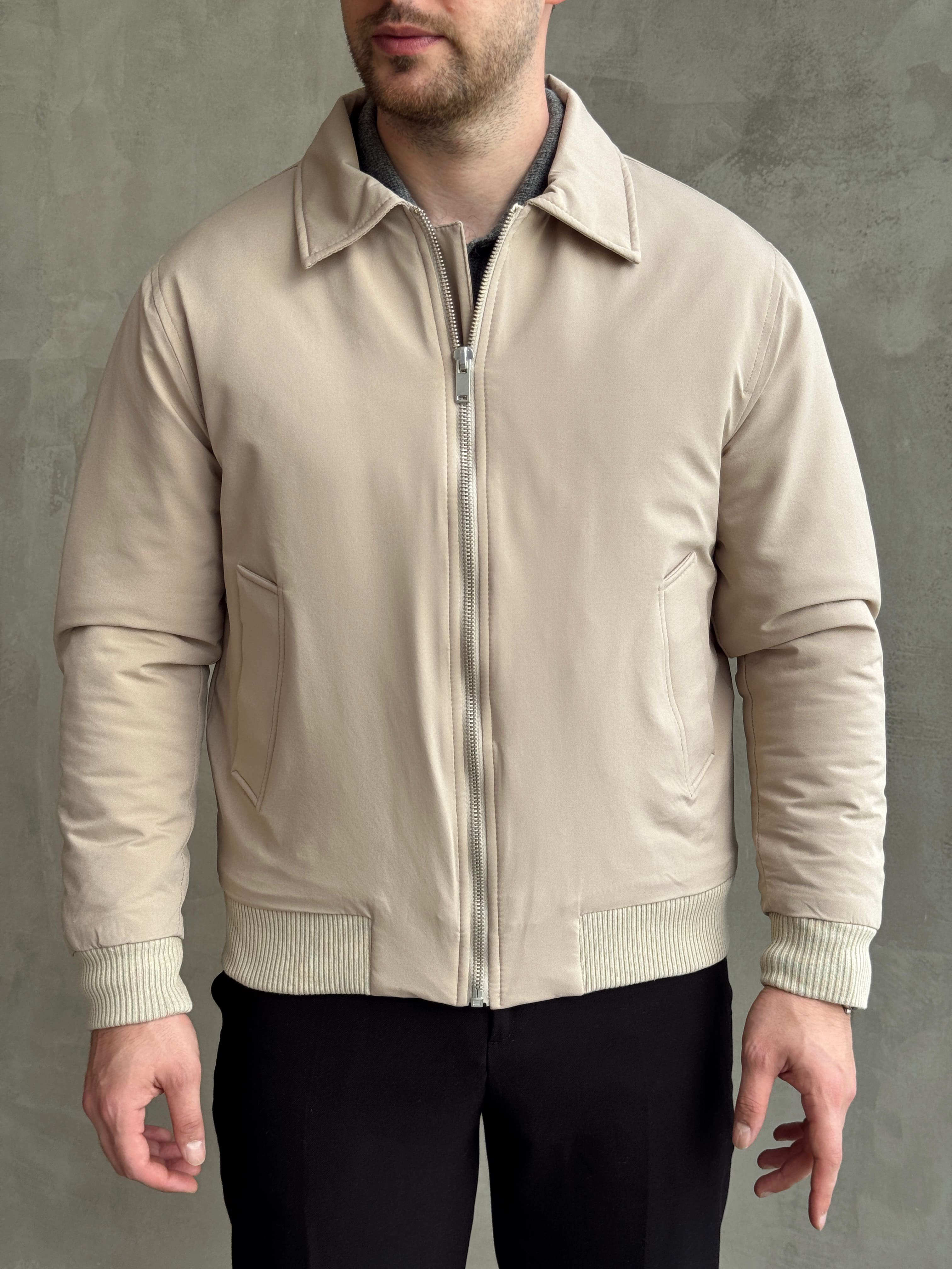 Erkek Elit Kalite Regular Fit Ribana Detaylı İçi Elyaflı Ceket-Bej(E1826)Ketench