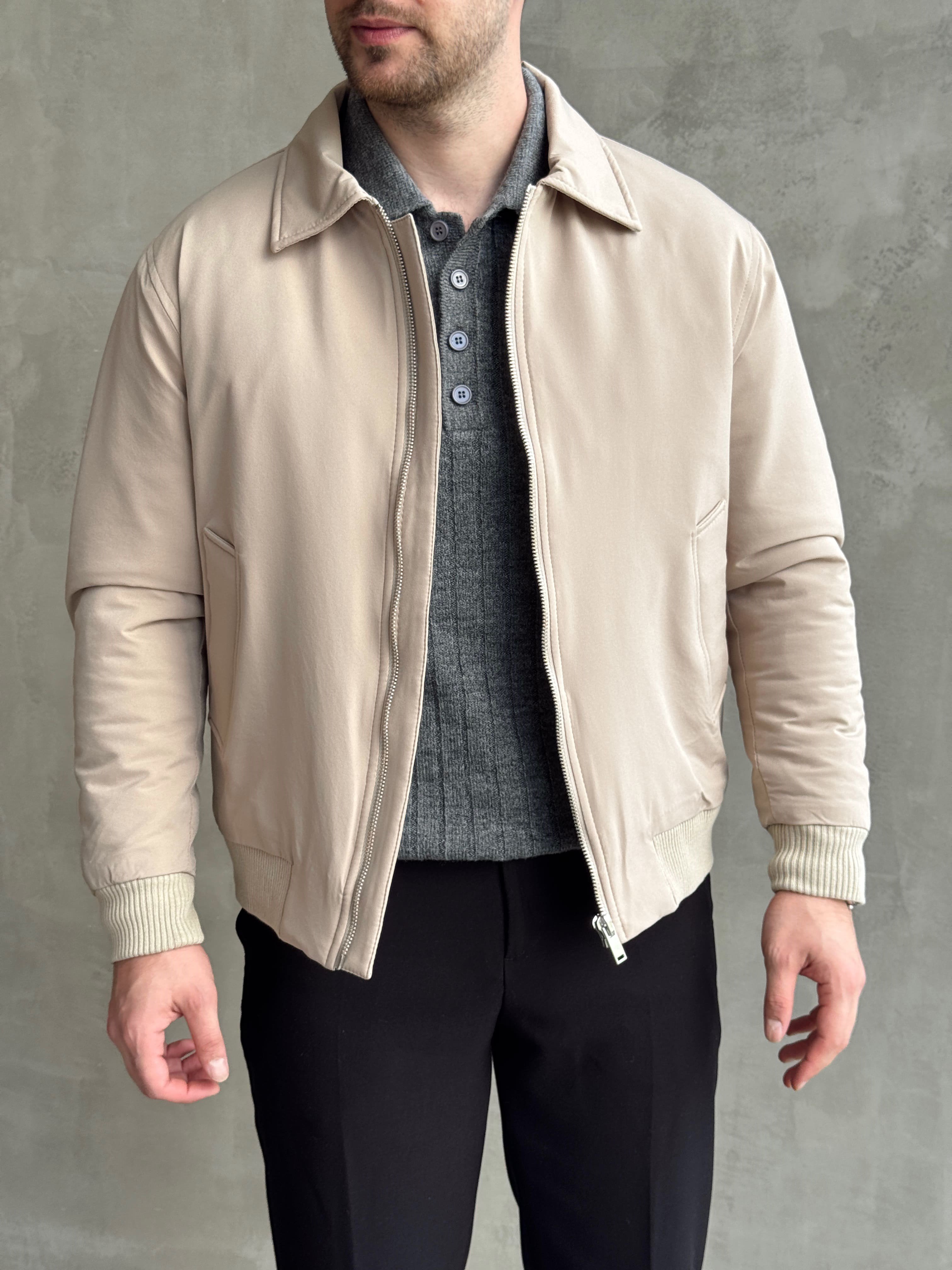 Erkek Elit Kalite Regular Fit Ribana Detaylı İçi Elyaflı Ceket-Bej(E1826)Ketench