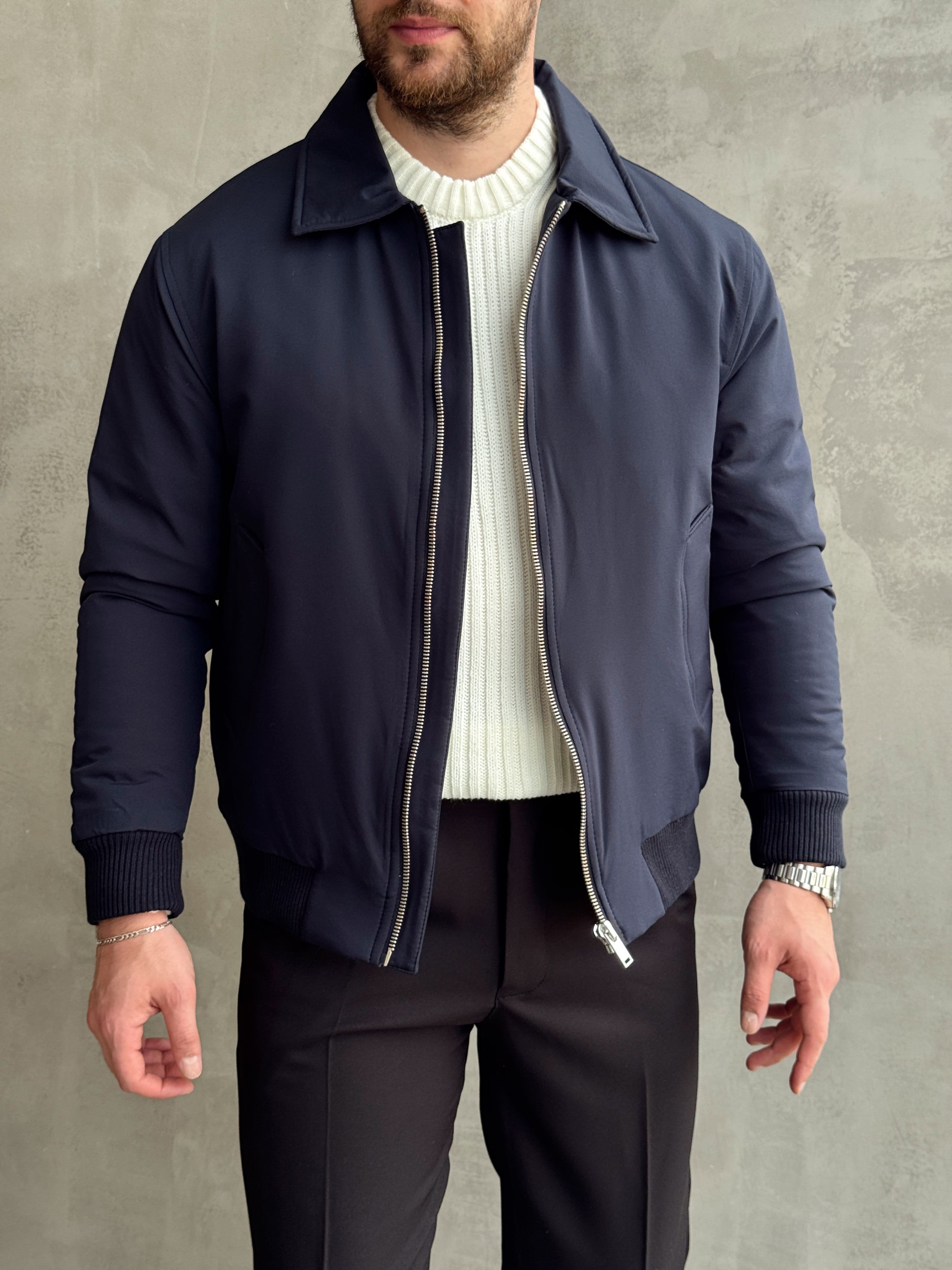Erkek Elit Kalite Regular Fit Ribana Detaylı İçi Elyaflı Ceket-Lacivert(E1826)Ketench