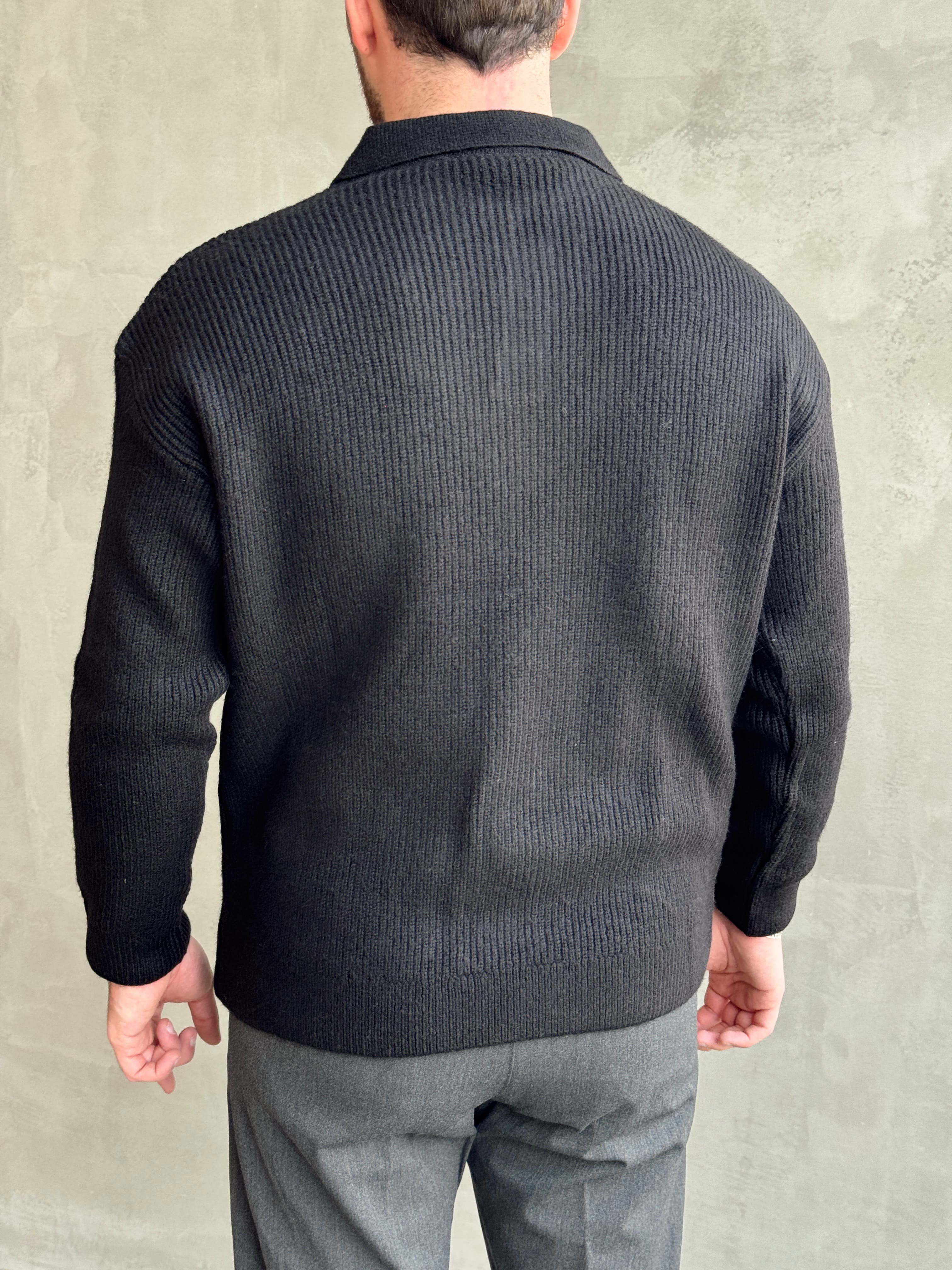 Erkek Elit Kalite Regular Kalıp Düğme Detaylı Polo Yaka Triko Kazak-Siyah(E1886)Ketench