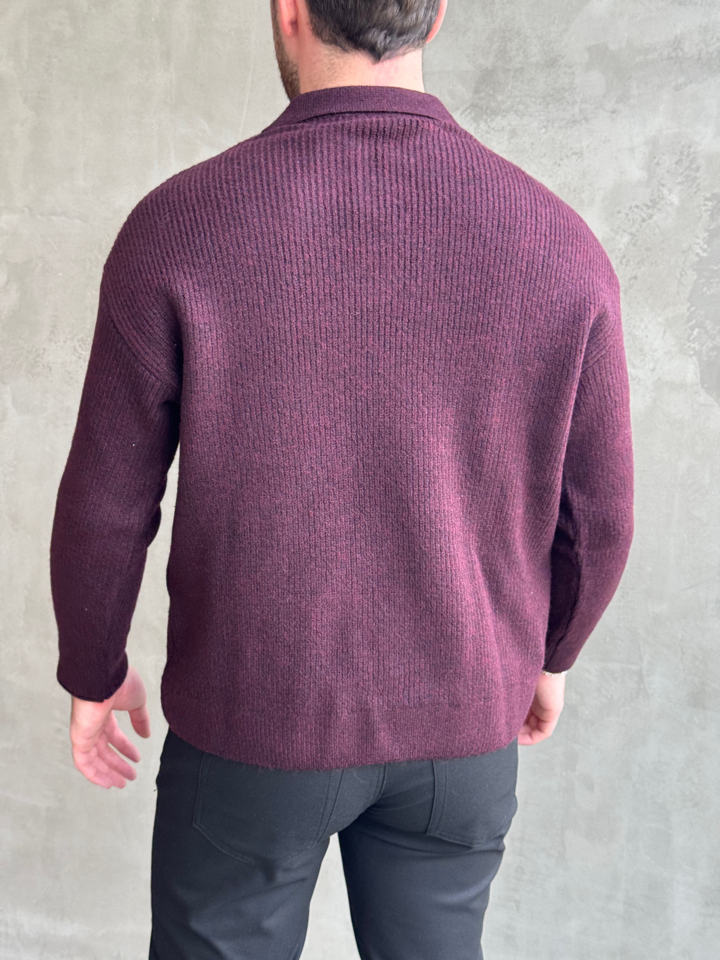 Erkek Elit Kalite Regular Kalıp Düğme Detaylı Polo Yaka Triko Kazak-Bordo(E1886)Ketench