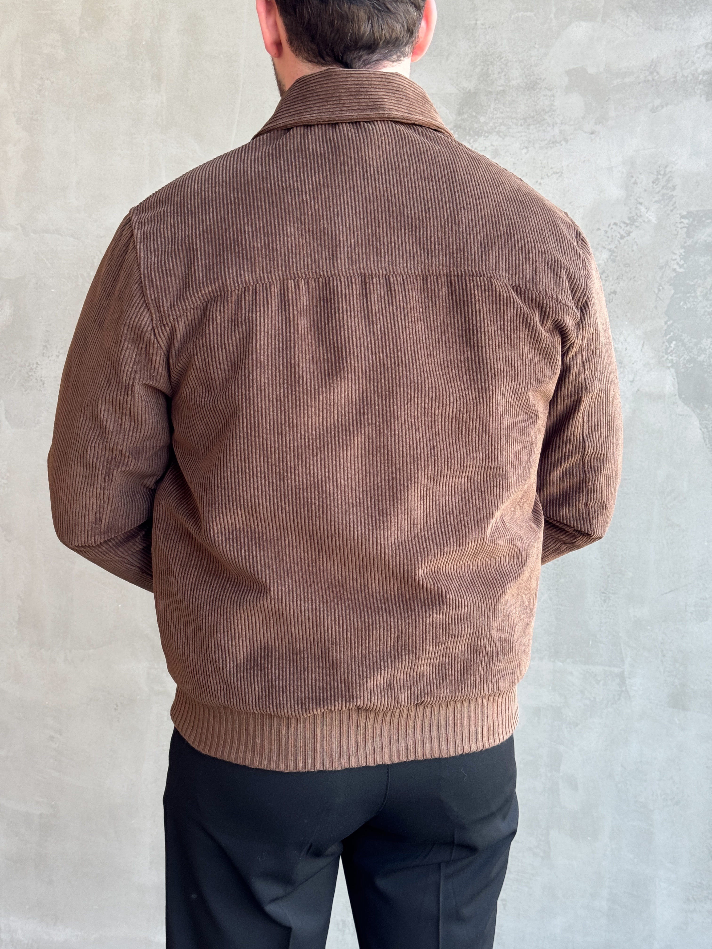 Erkek Elit Kalite Regular Kalıp İçi Astarlı Kadife Kumaş Bomber Ceket-Kahverengi(E1882)Ketench