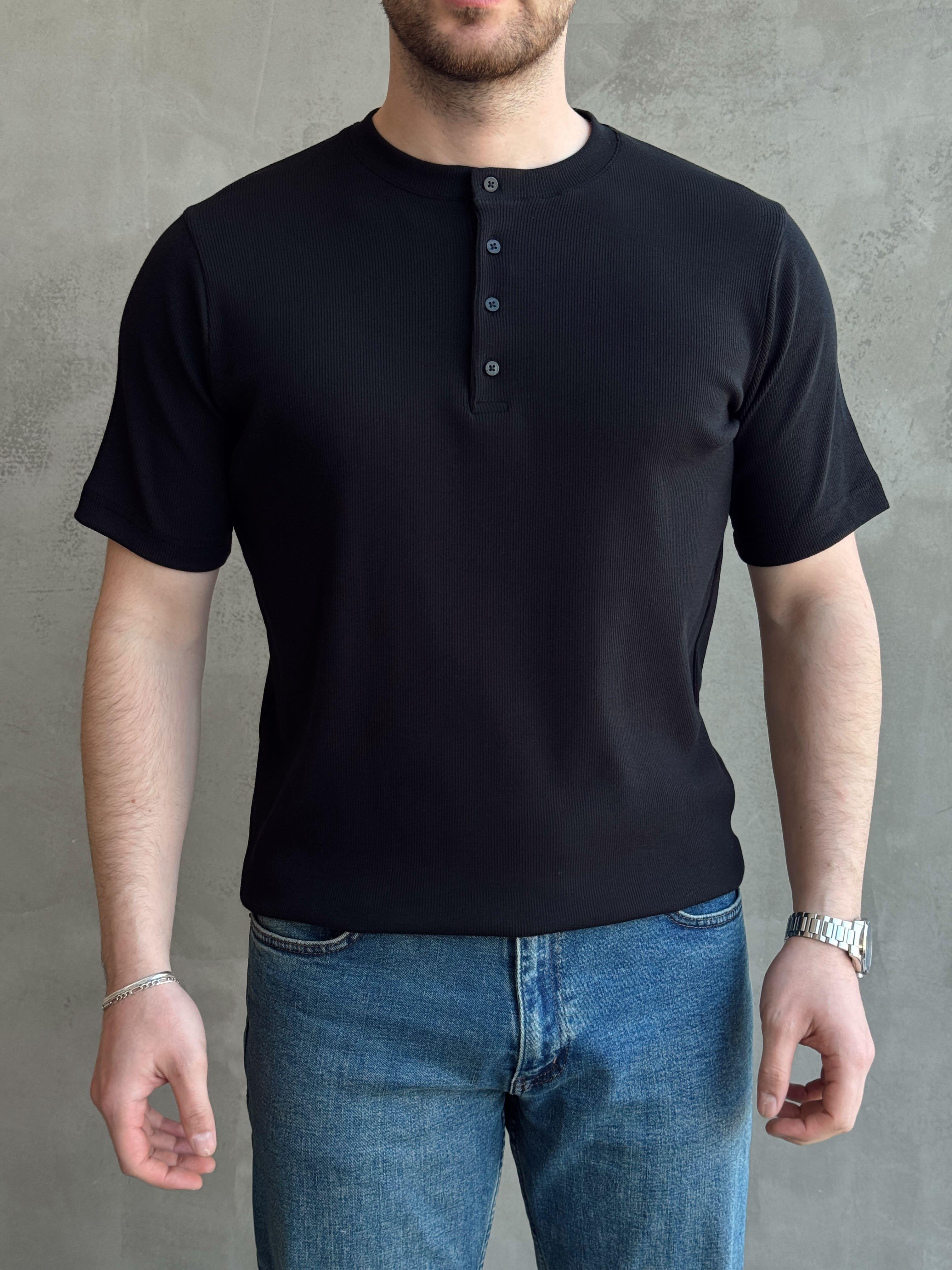Erkek Elit Kalite Regular Kalıp Pat Yaka Detay Pamuk Kumaş T-Shirt-Siyah(E1678)Ketench