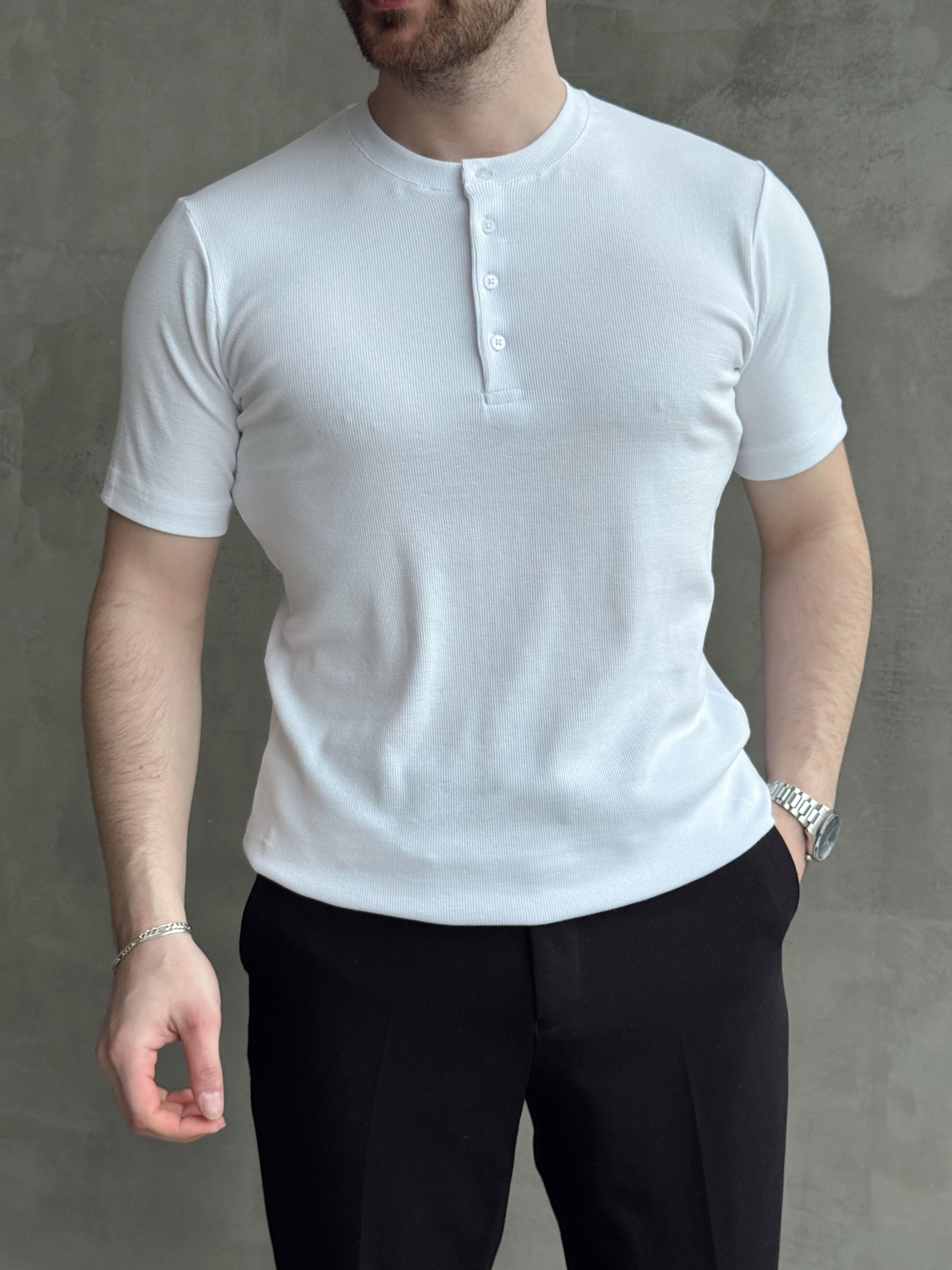 Erkek Elit Kalite Regular Kalıp Pat Yaka Detay Pamuk Kumaş T-Shirt-Beyaz(E1678)Ketench