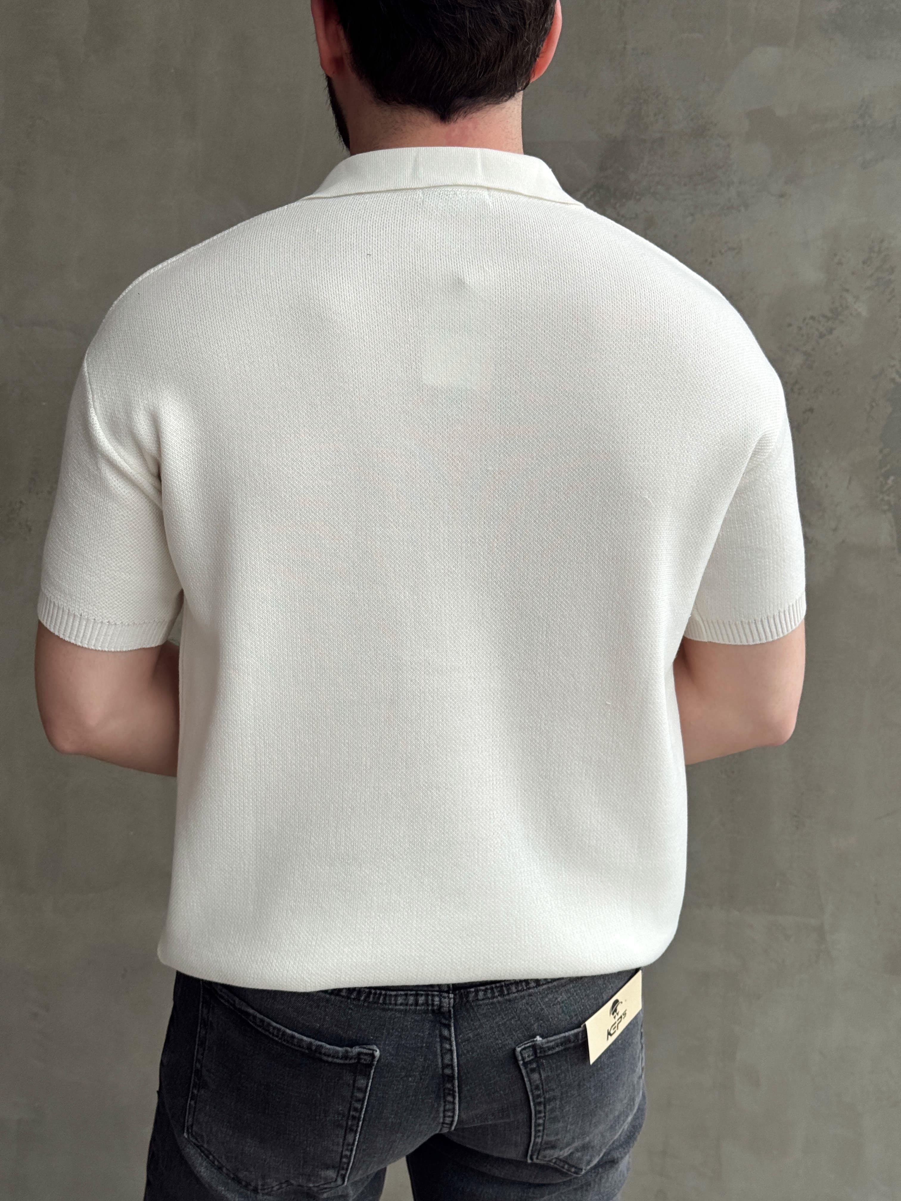 Erkek Elit Kalite Regular Kalıp Polo Yaka Triko T-Shirt-Beyaz(E1694)Ketench