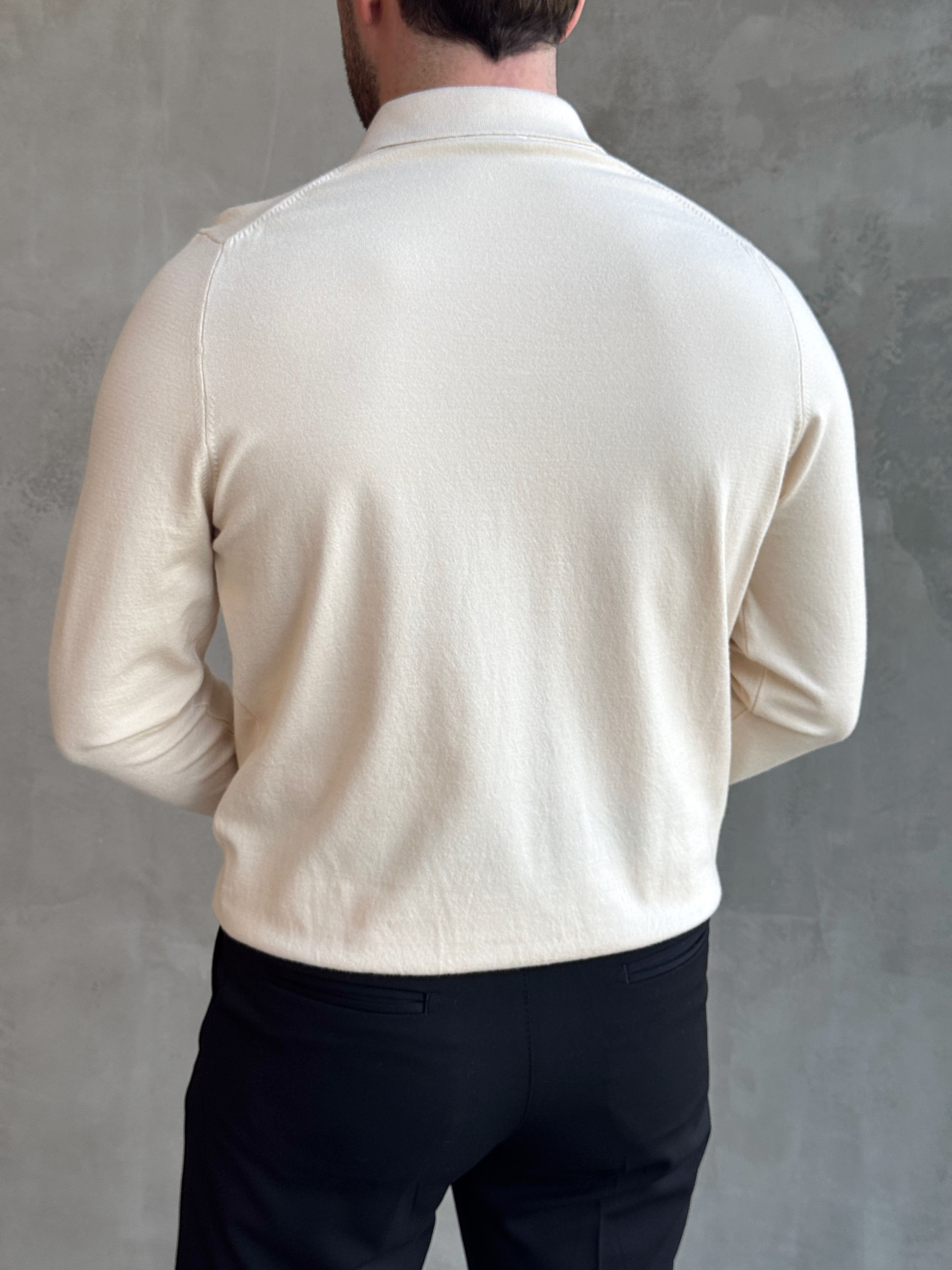 Erkek Elit Model Regular Kalıp Düğme Detaylı Polo Yaka İnce Triko Kazak-Bej(E1873)Ketench