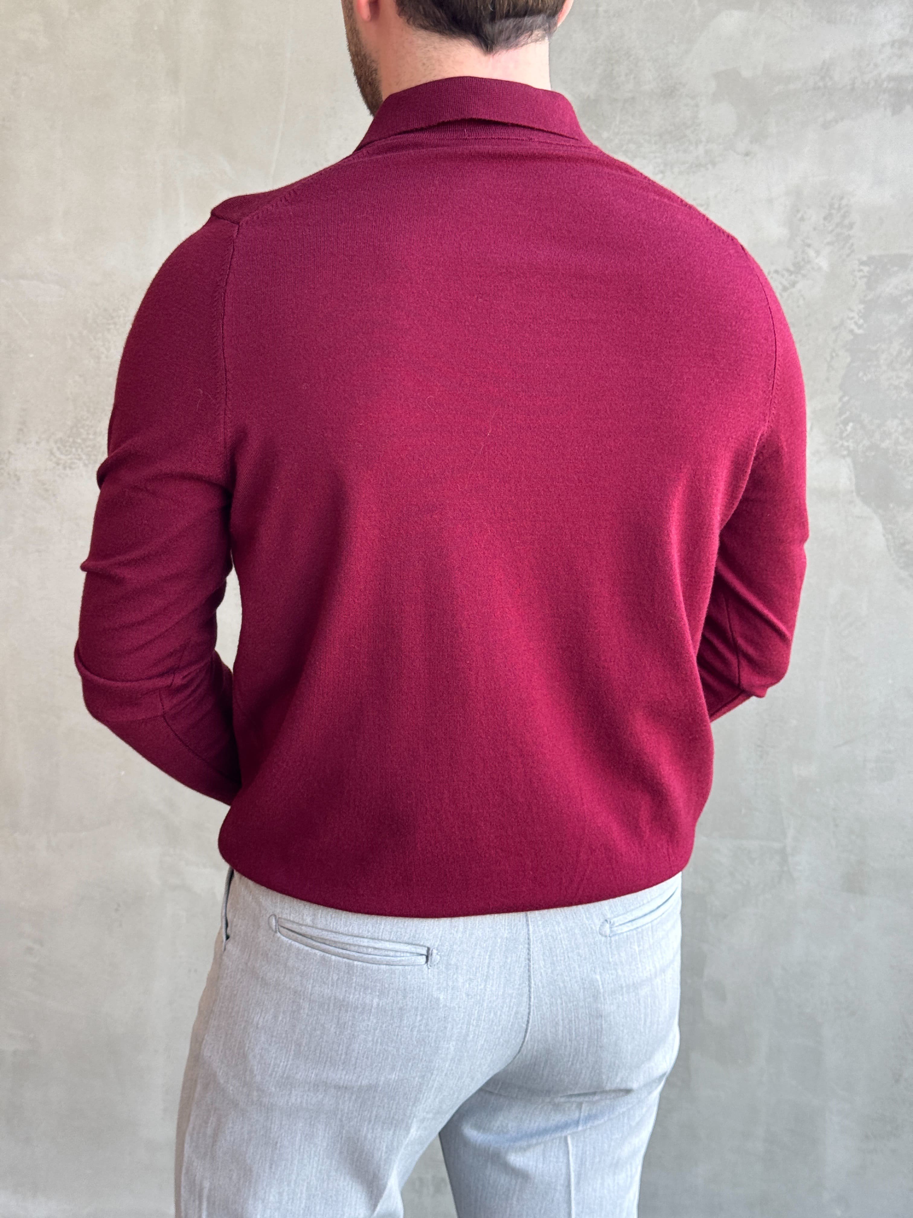 Erkek Elit Model Regular Kalıp Düğme Detaylı Polo Yaka İnce Triko Kazak-Bordo(E1873)Ketench