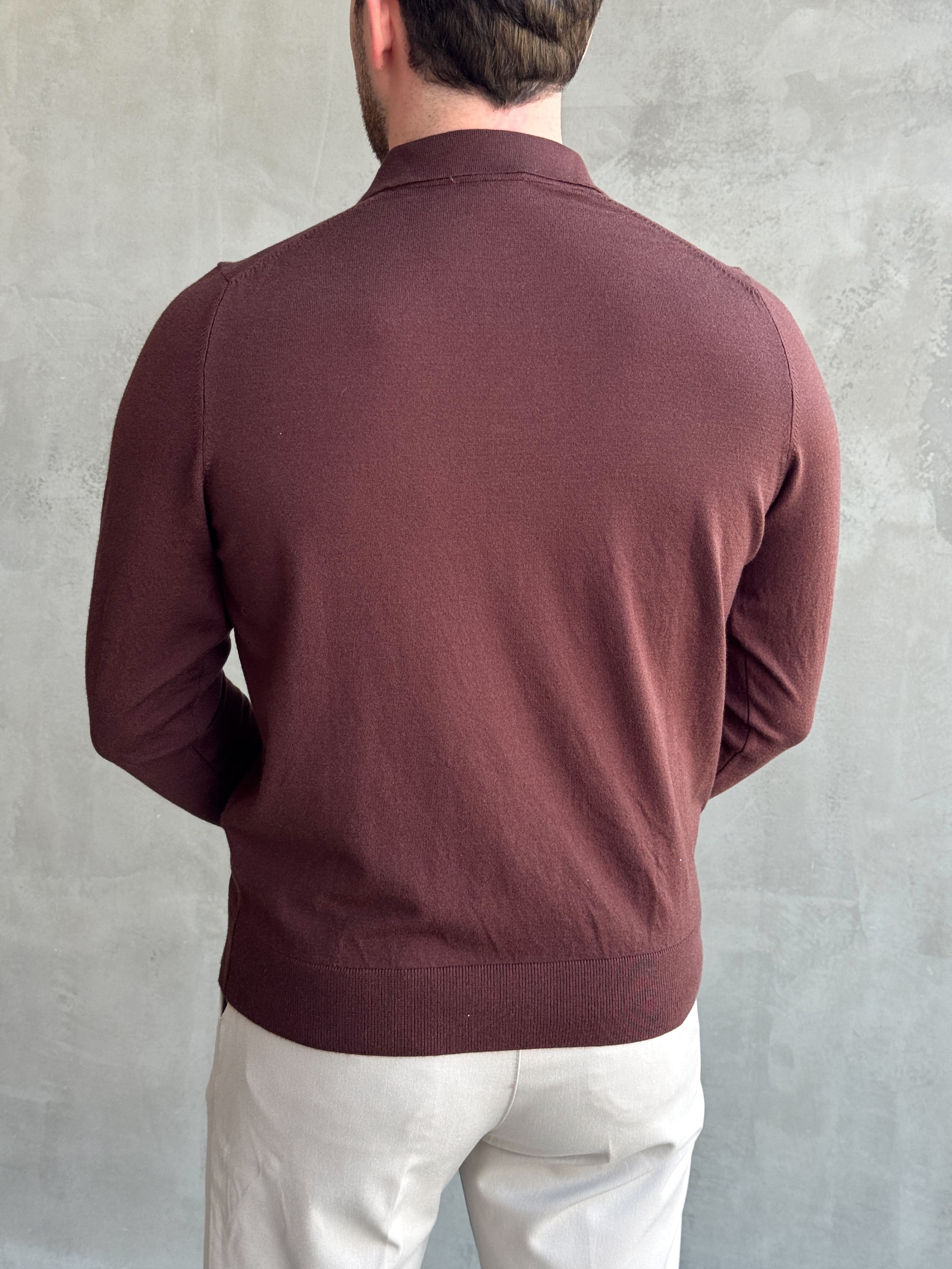 Erkek Elit Model Regular Kalıp Düğme Detaylı Polo Yaka İnce Triko Kazak-Kahverengi(E1873)Ketench