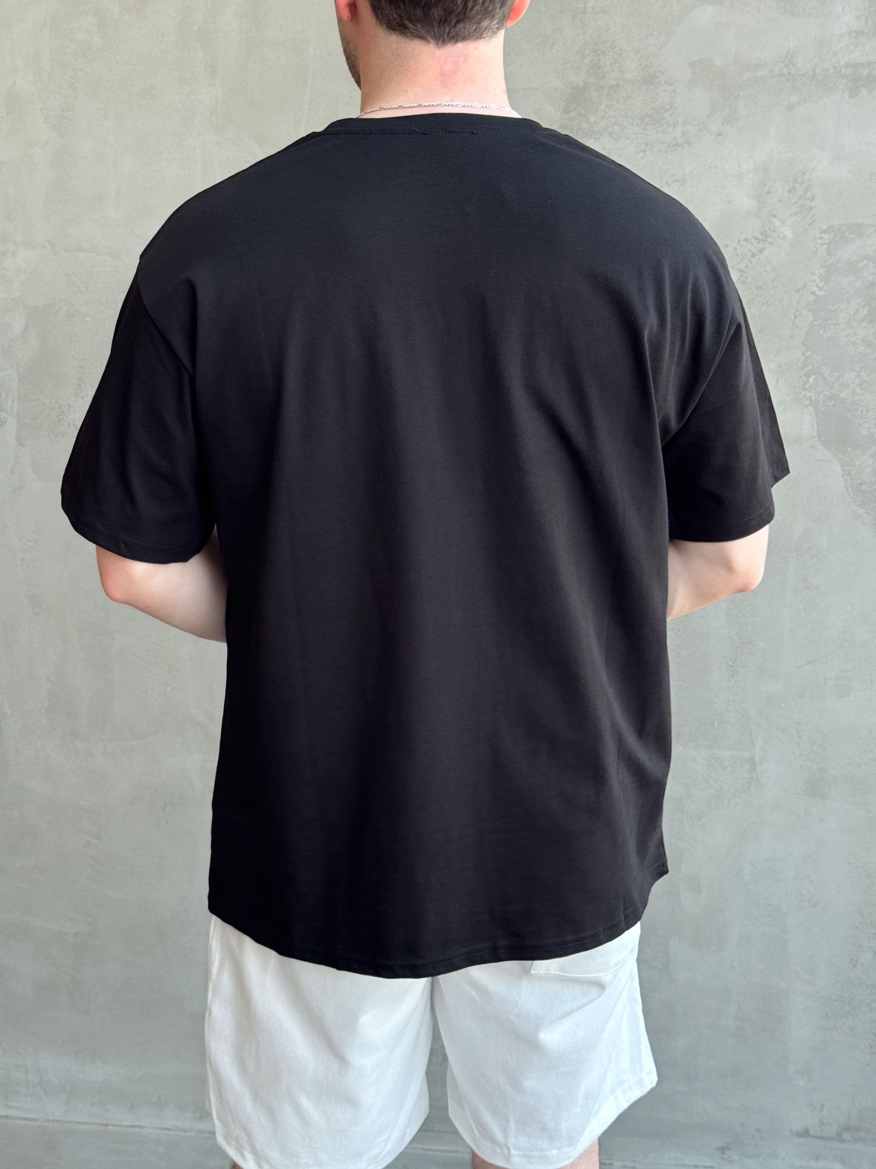 Erkek En Trend Oversize Kalıp Bisiklet Yaka Basic T-Shirt-Siyah(E1758)Ketench