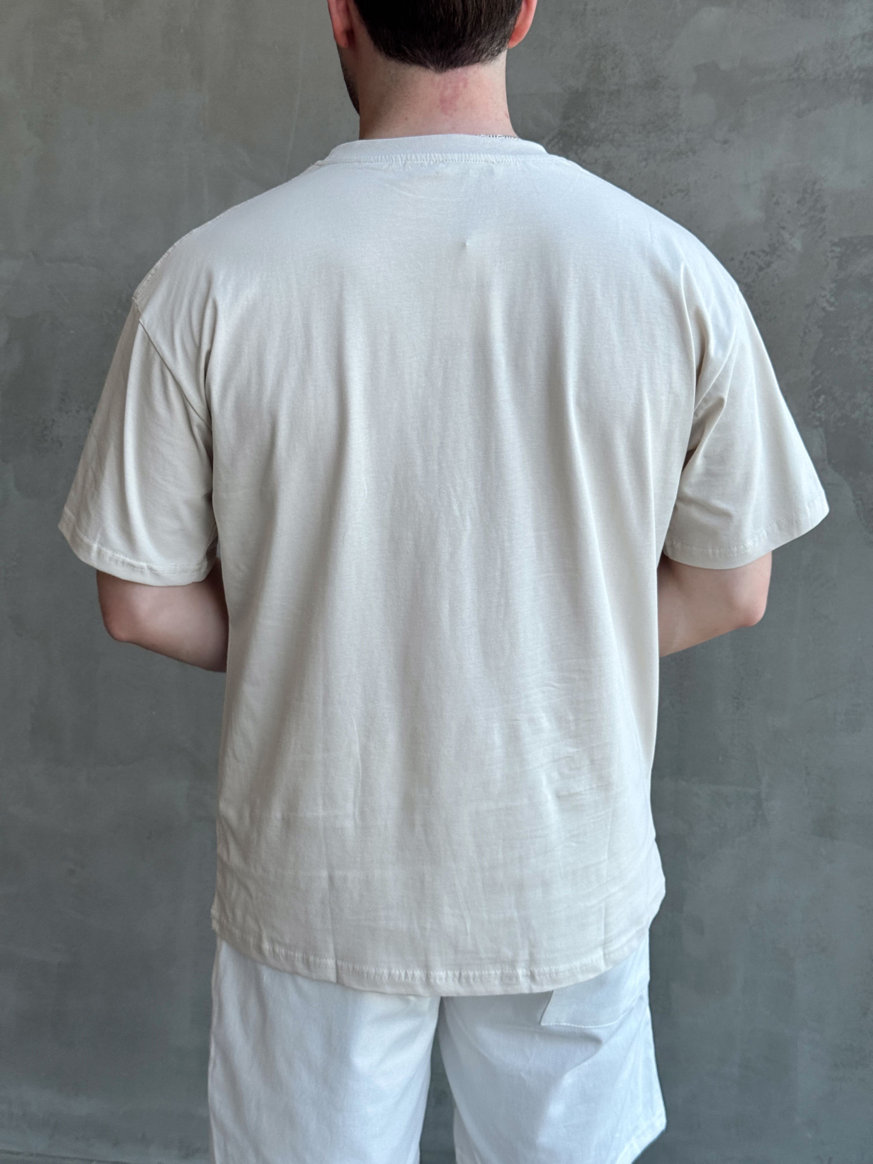 Erkek En Trend Oversize Kalıp Bisiklet Yaka Basic T-Shirt-Bej(E1758)Ketench