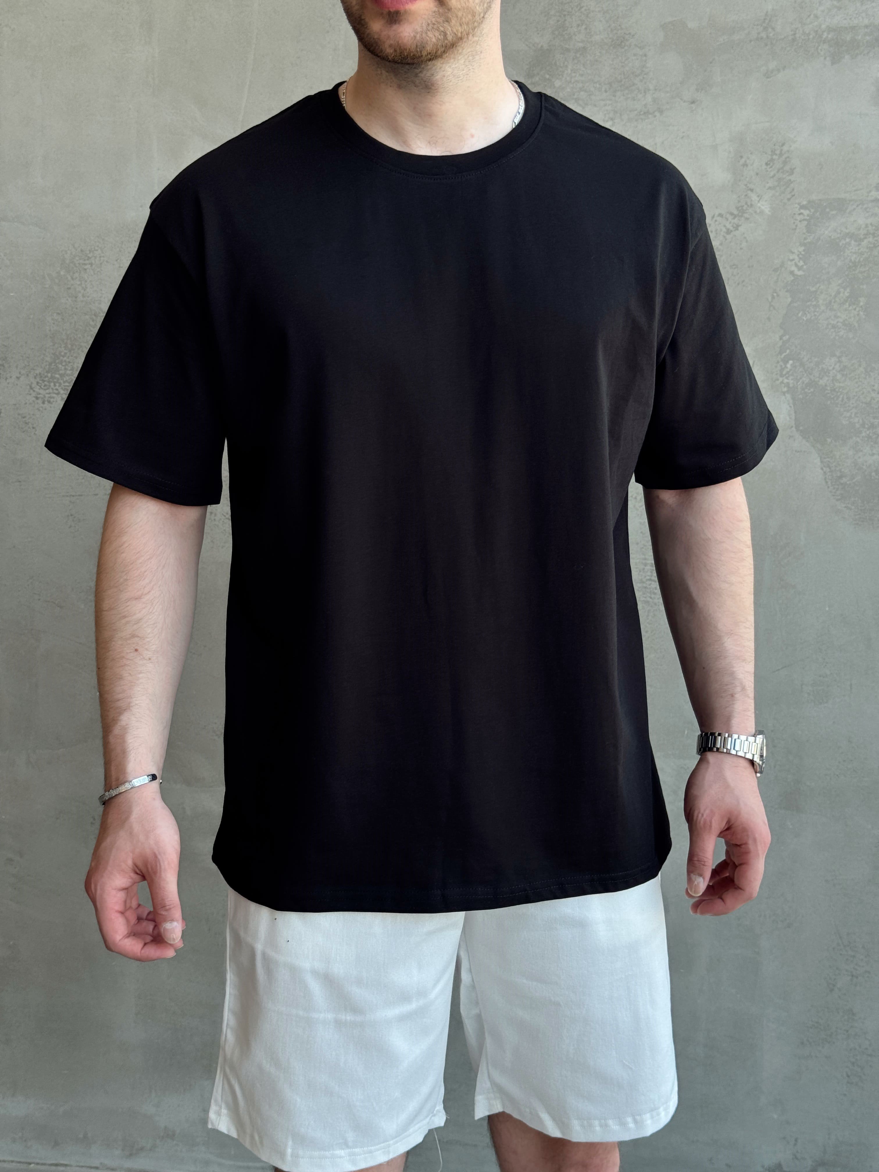 Erkek En Trend Oversize Kalıp Bisiklet Yaka Basic T-Shirt-Siyah(E1758)Ketench