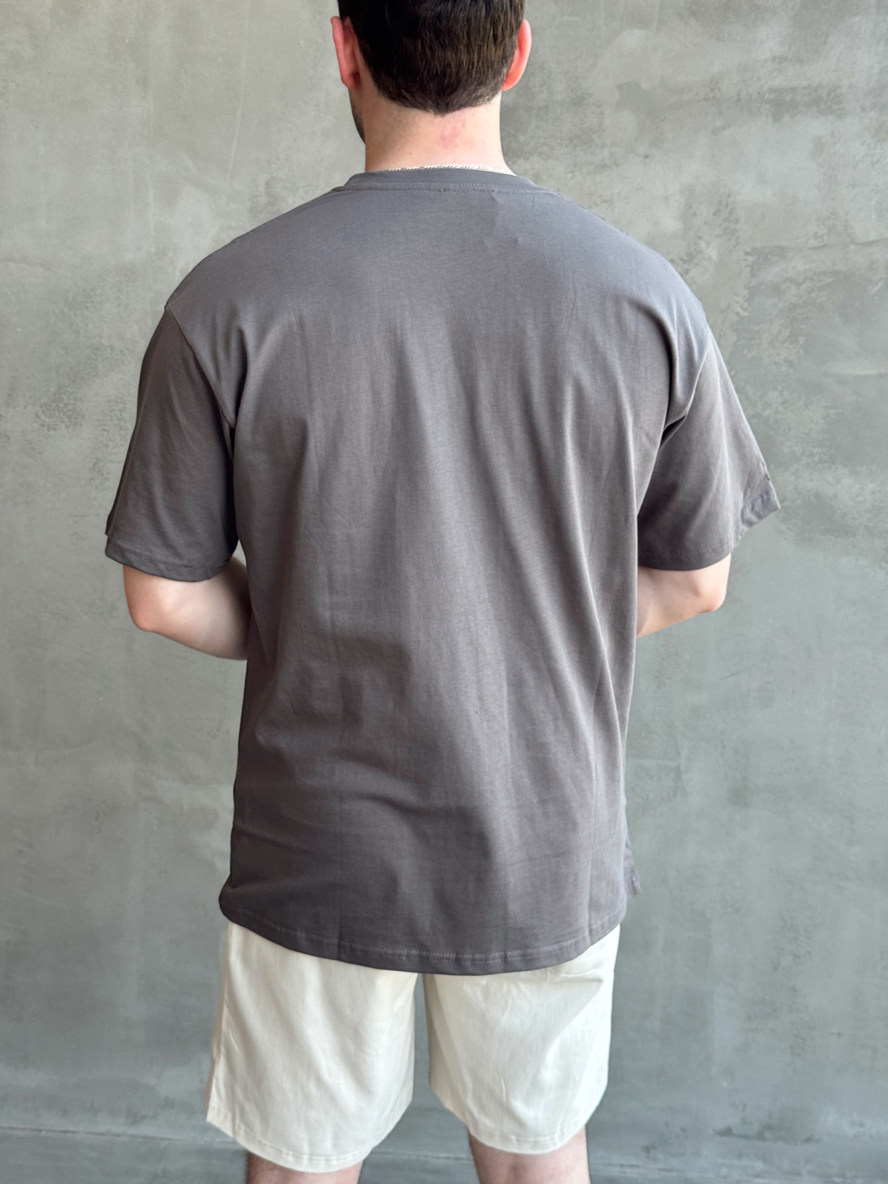 Erkek En Trend Oversize Kalıp Bisiklet Yaka Basic T-Shirt-Antrasit(E1758)Ketench