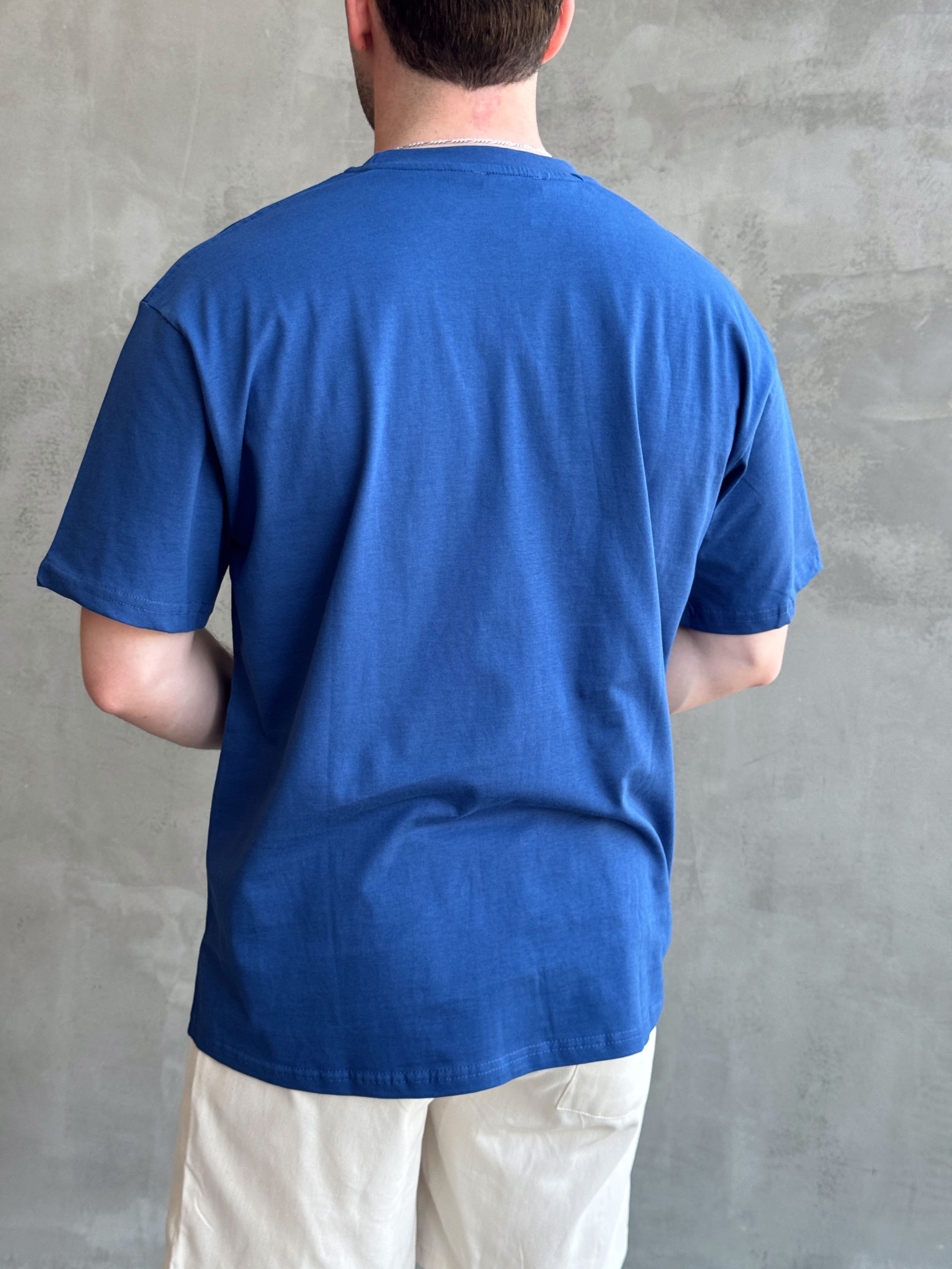 Erkek En Trend Oversize Kalıp Bisiklet Yaka Basic T-Shirt-Mavi(E1758)Ketench