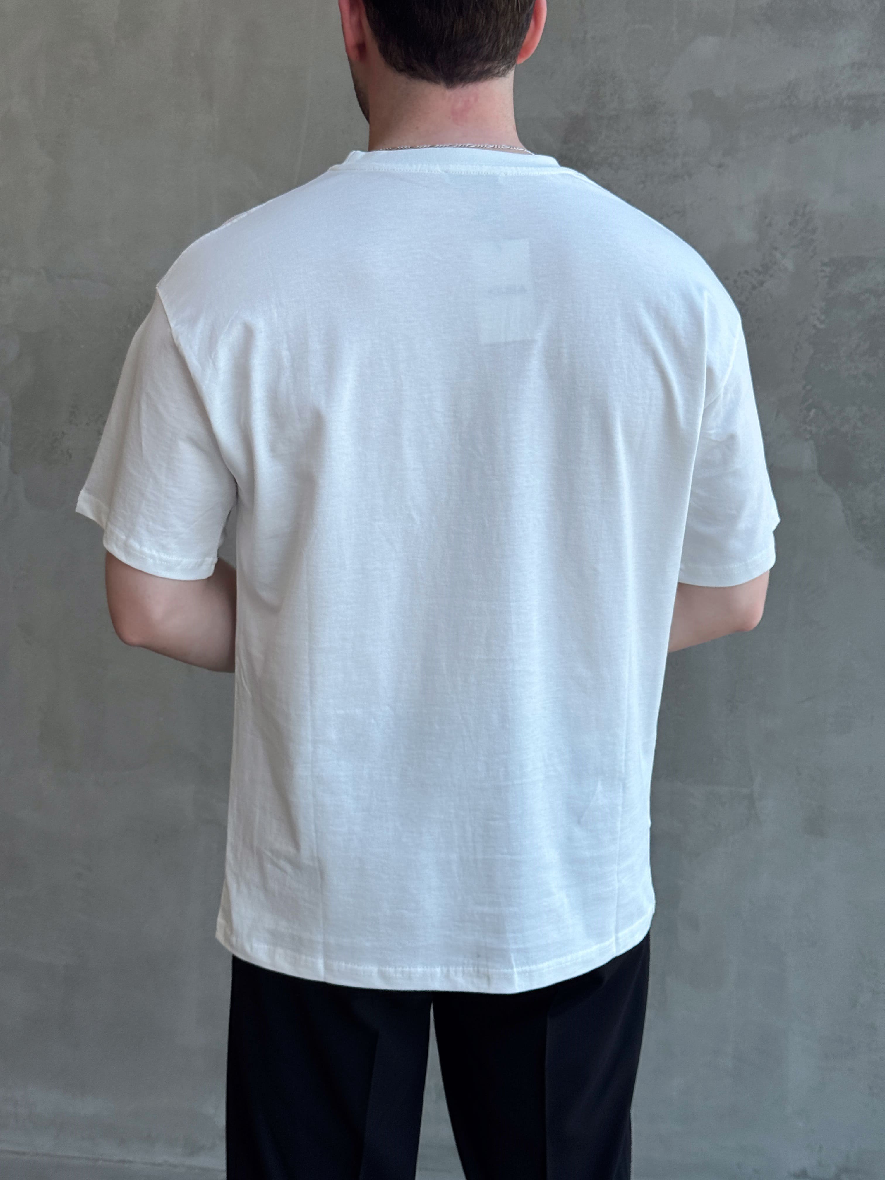 Erkek En Trend Oversize Kalıp Bisiklet Yaka Basic T-Shirt-Beyaz(E1758)Ketench