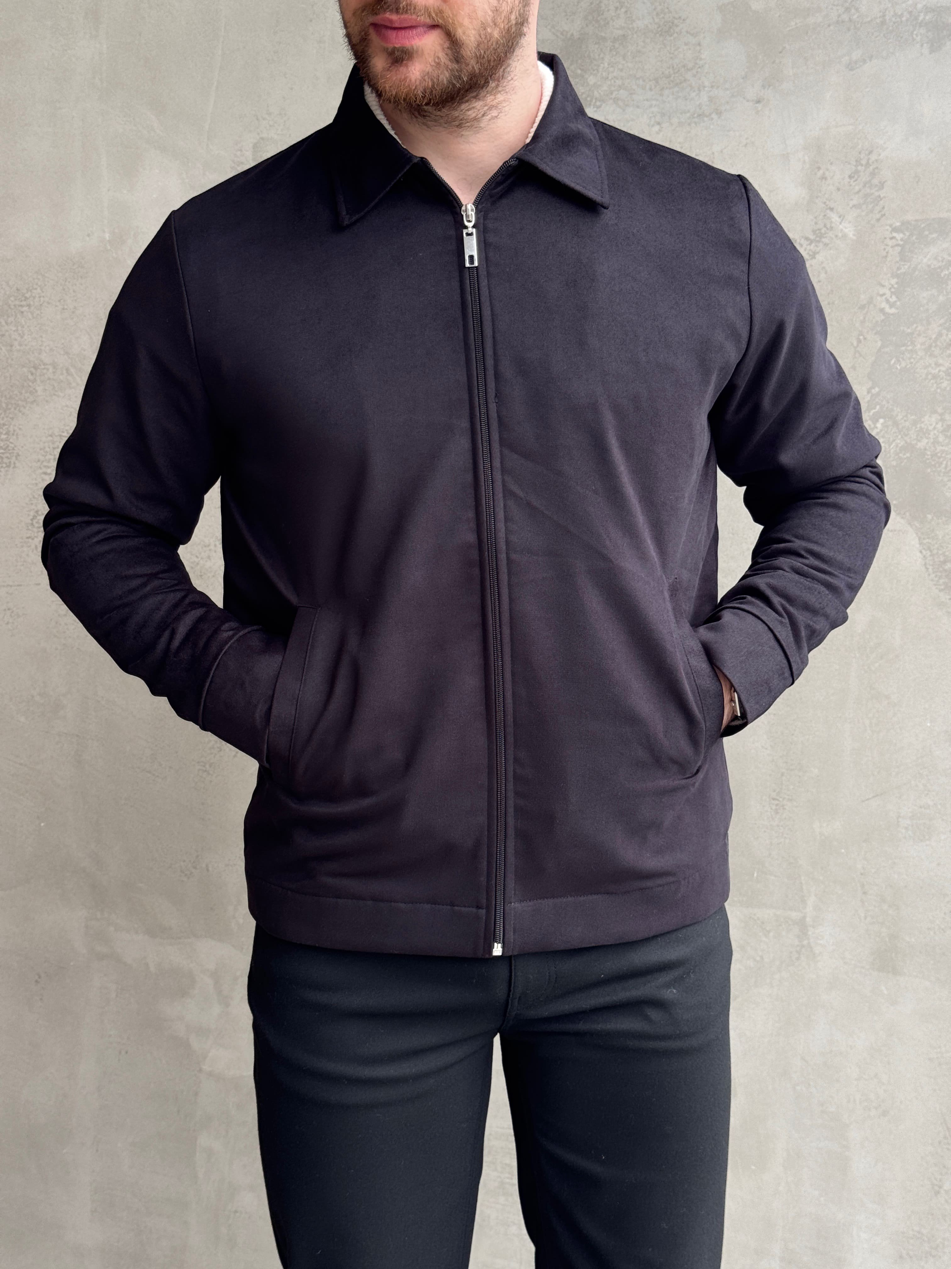 Erkek Favori Model Regular Kalıp Süet Kumaş Basic Ceket-Siyah(E1893)Ketench