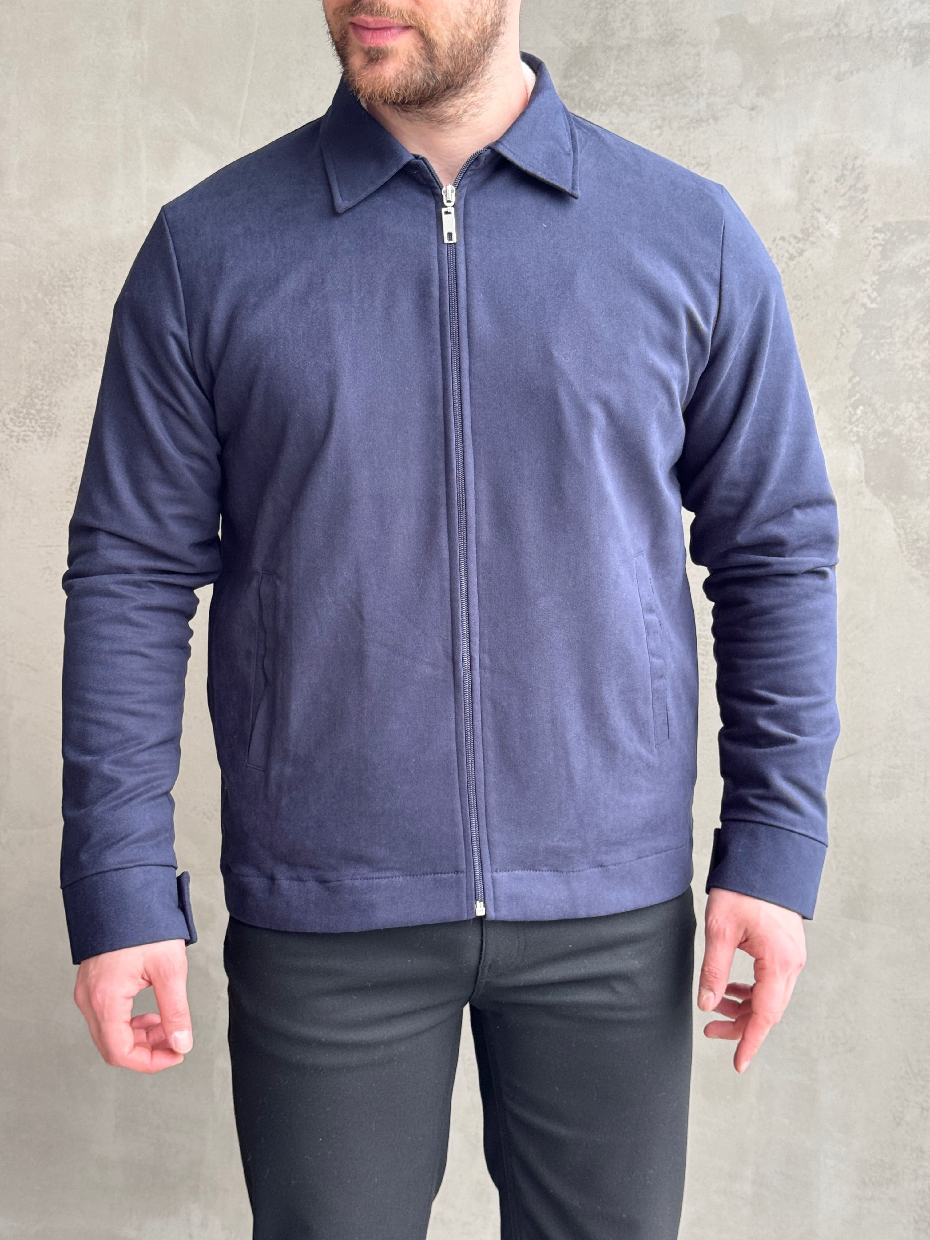 Erkek Favori Model Regular Kalıp Süet Kumaş Basic Ceket-Lacivert(E1893)Ketench