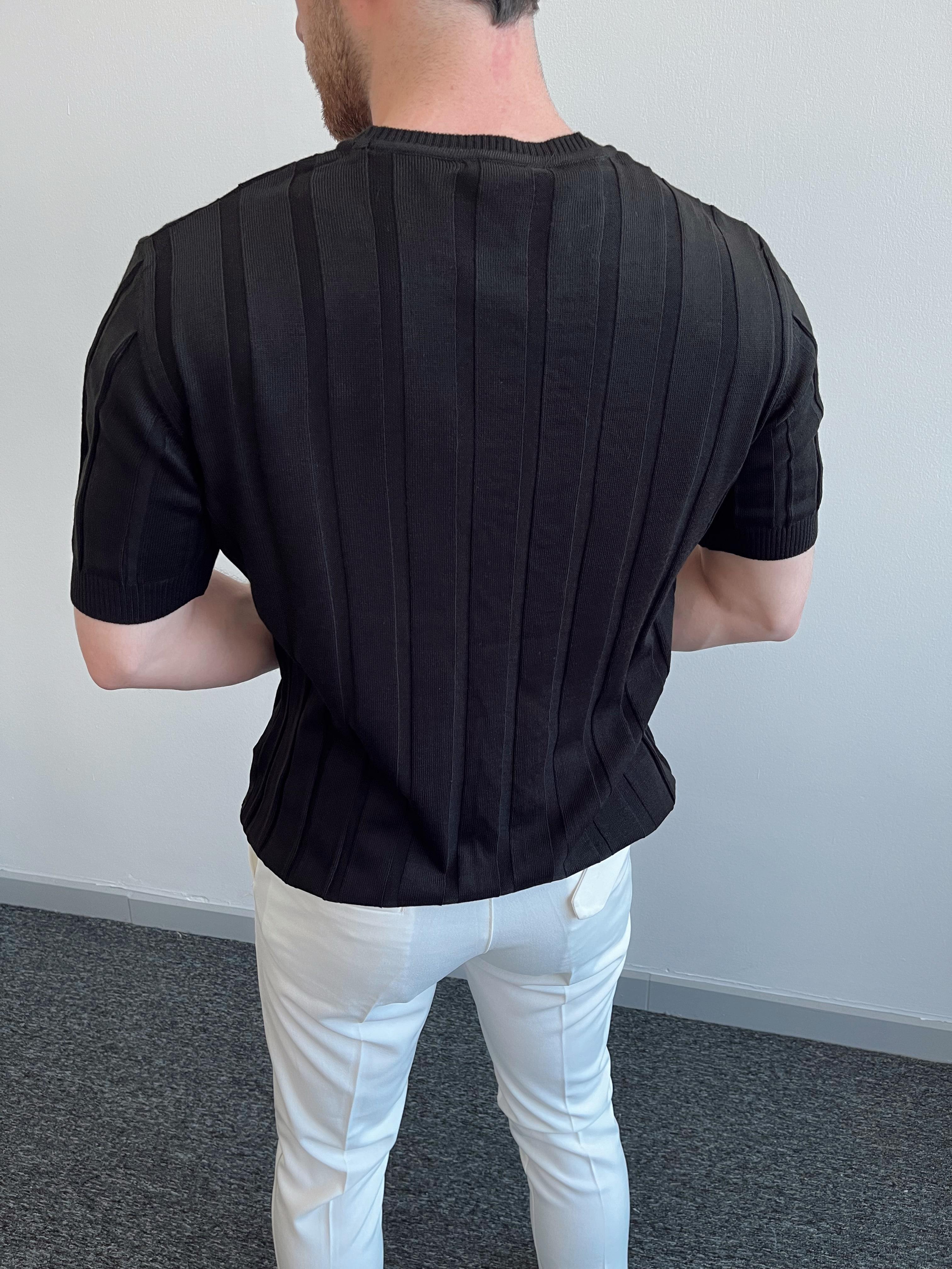 Erkek Fit Bisiklet Yaka Fitilli Triko T-Shirt-Siyah(E1073)Ketench