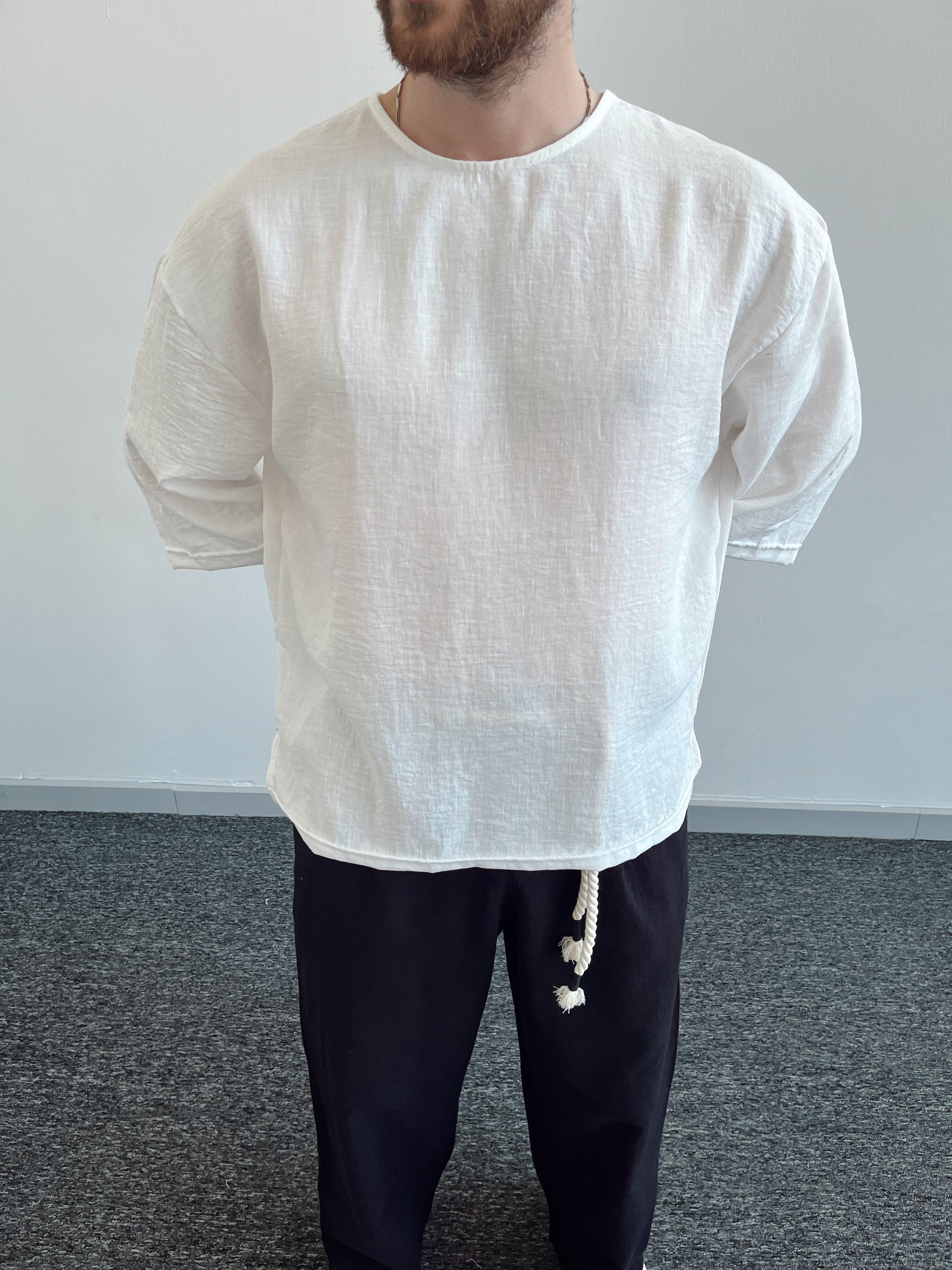 Erkek Giesto Fakir Kol Keten T-Shirt-Beyaz(E1035)Ketench