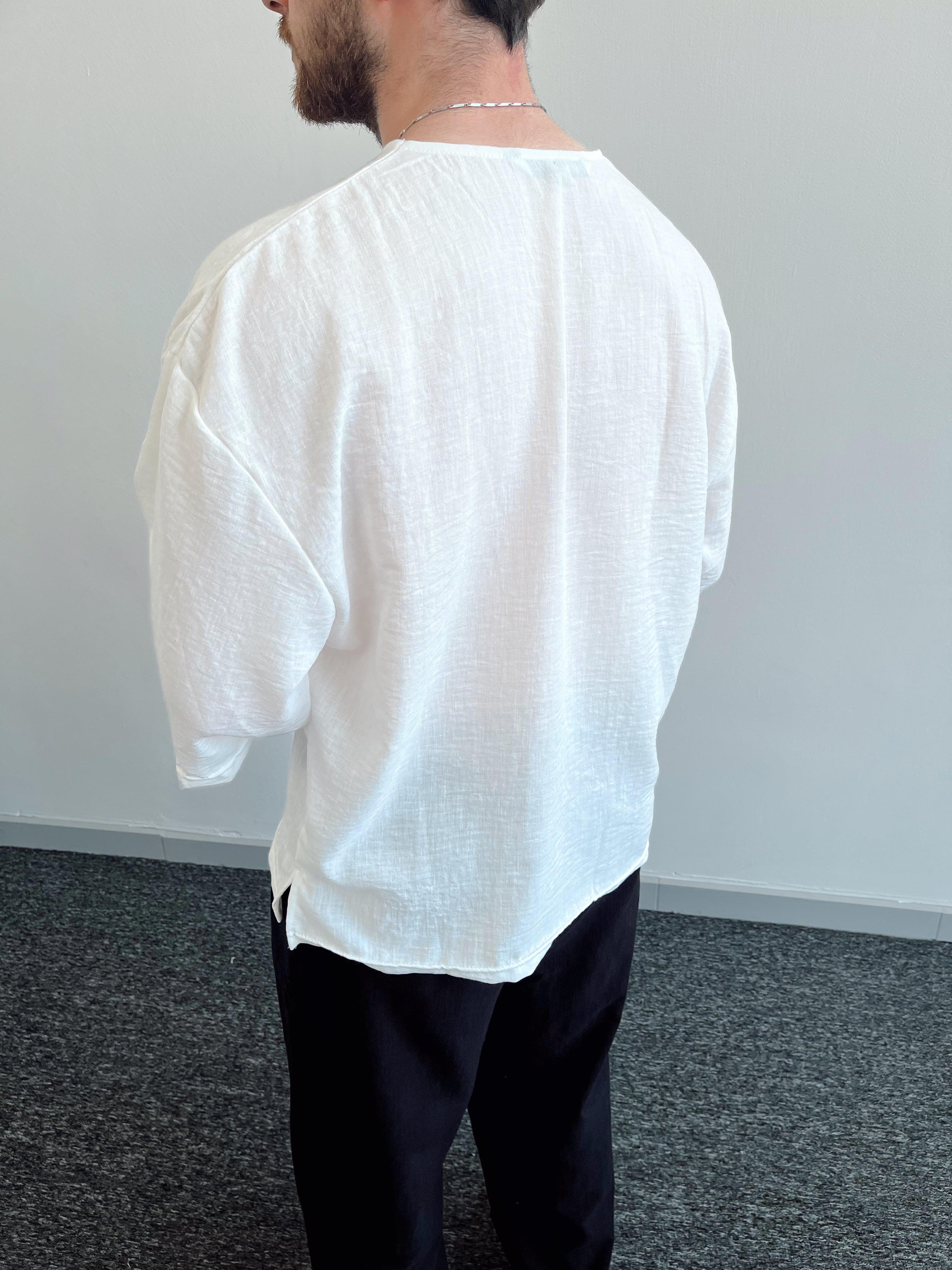 Erkek Giesto Fakir Kol Keten T-Shirt-Beyaz(E1035)Ketench
