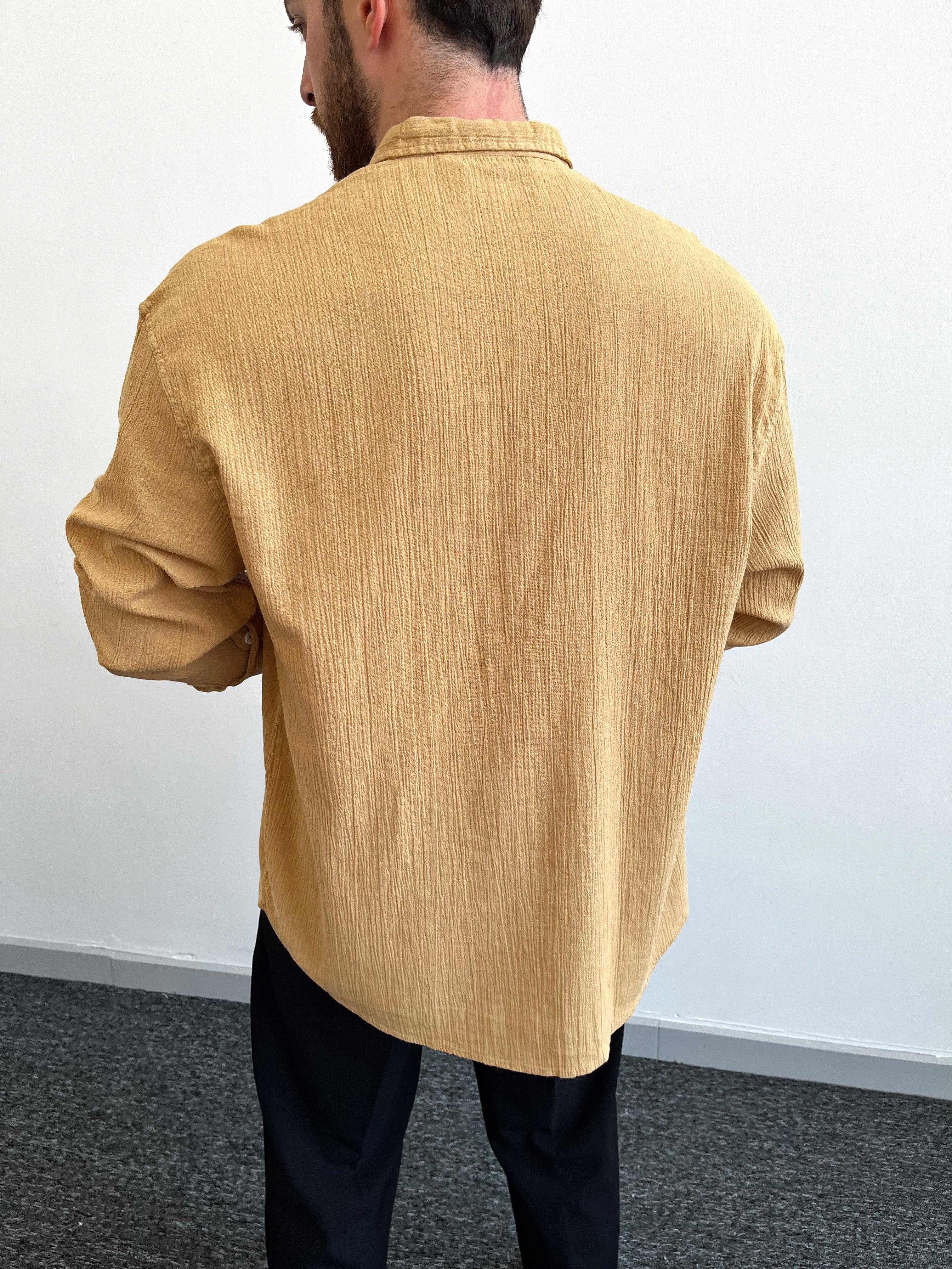 Erkek Giesto Kırınkıl Kumaş Oversize Gömlek-Hardal(E1086)Ketench