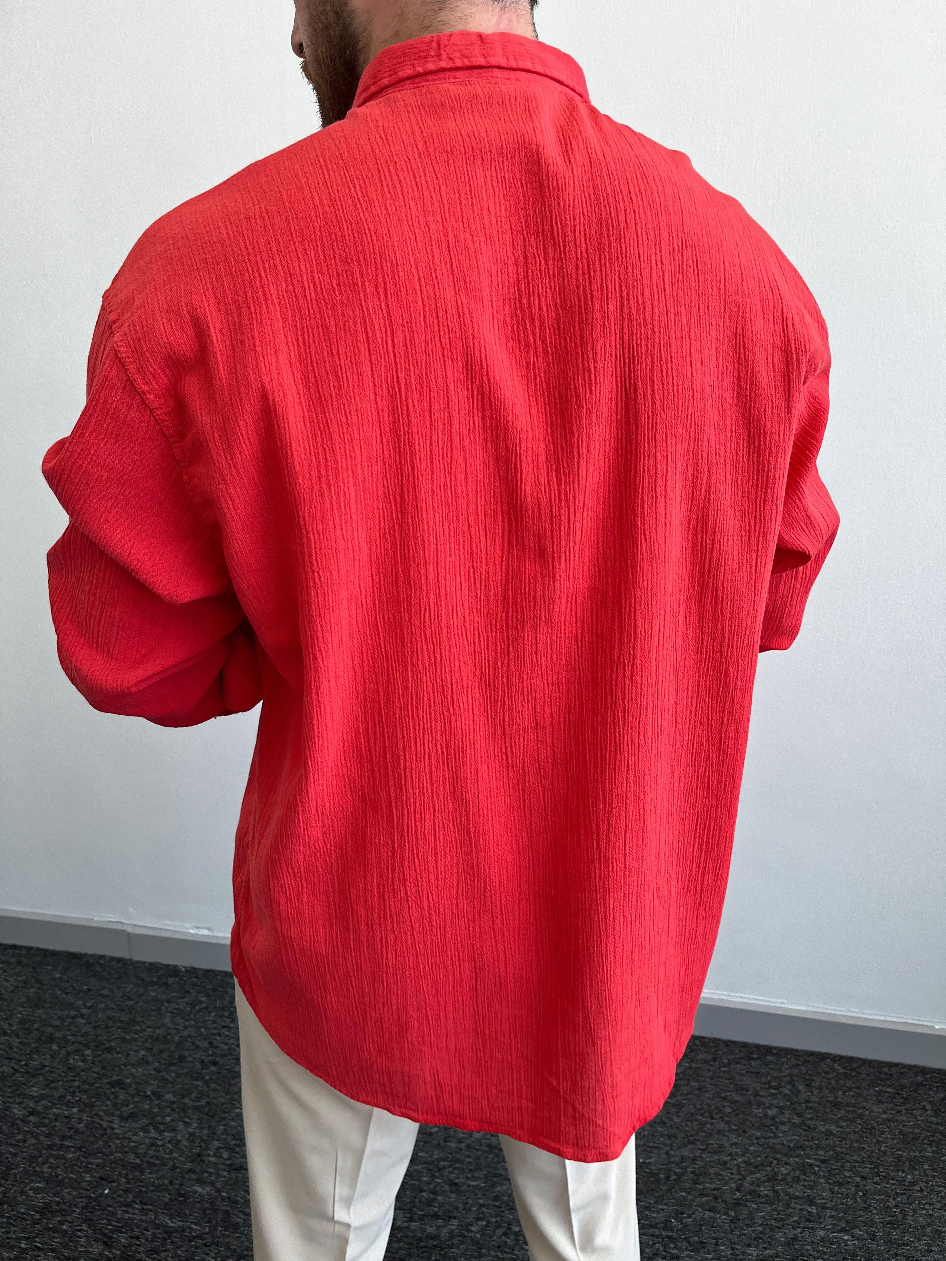 Erkek Giesto Kırınkıl Kumaş Oversize Gömlek-Kırmızı(E1086)Ketench