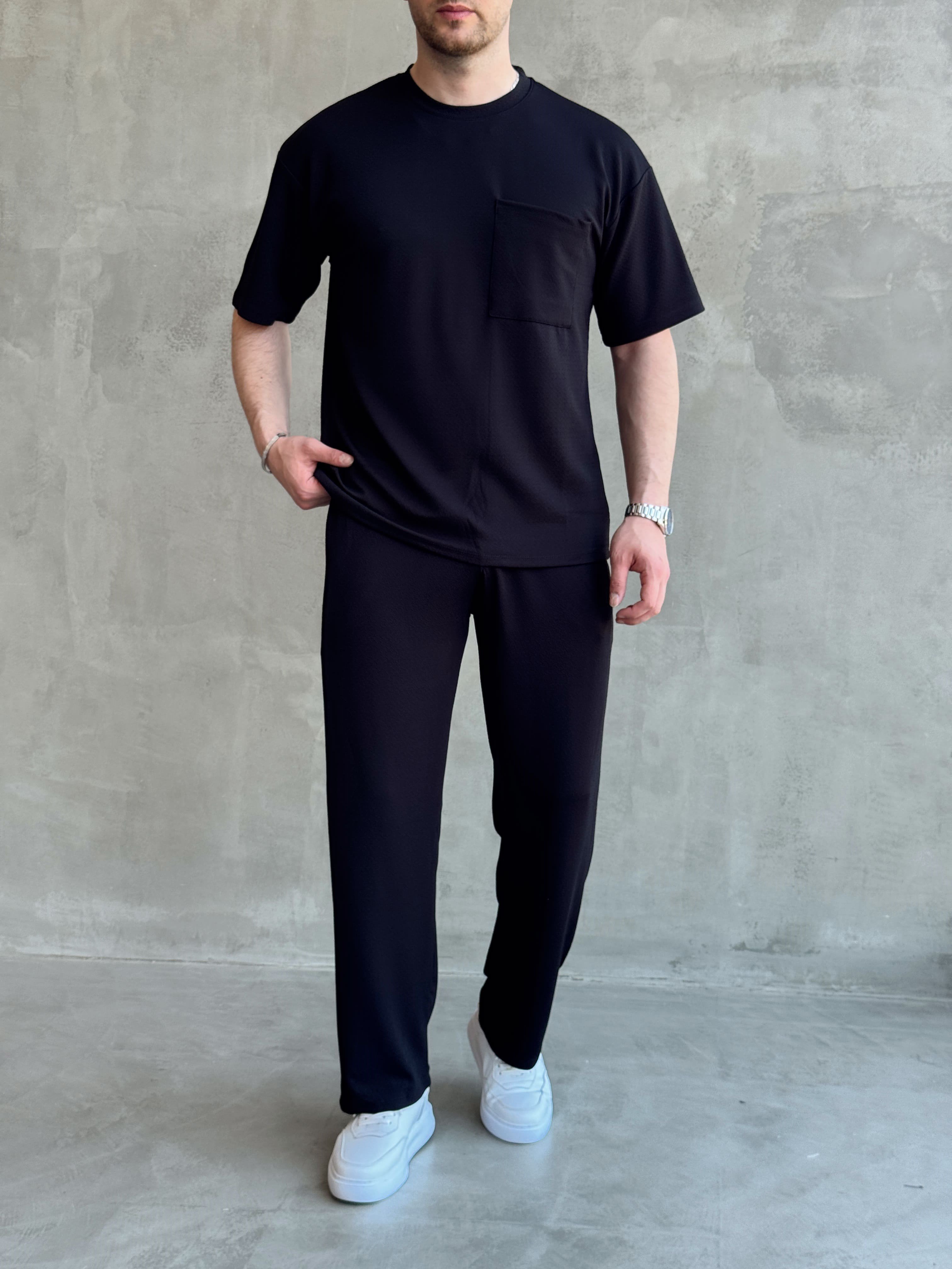 Erkek Günlük Oversize Kalıp T-Shirt ve Baggy Kalıp Eşofman Takım-Siyah(E1759)Ketench