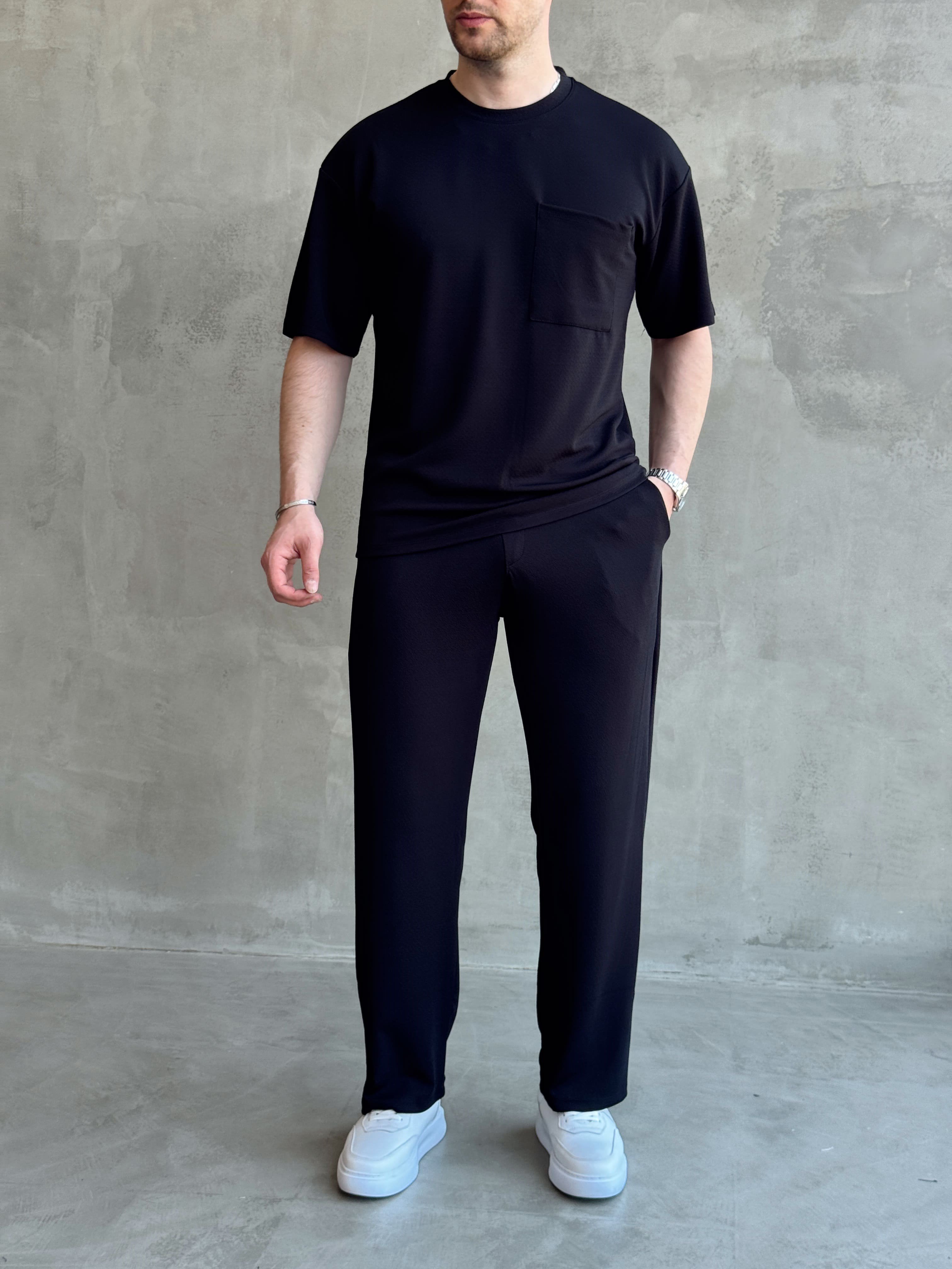 Erkek Günlük Oversize Kalıp T-Shirt ve Baggy Kalıp Eşofman Takım-Siyah(E1759)Ketench