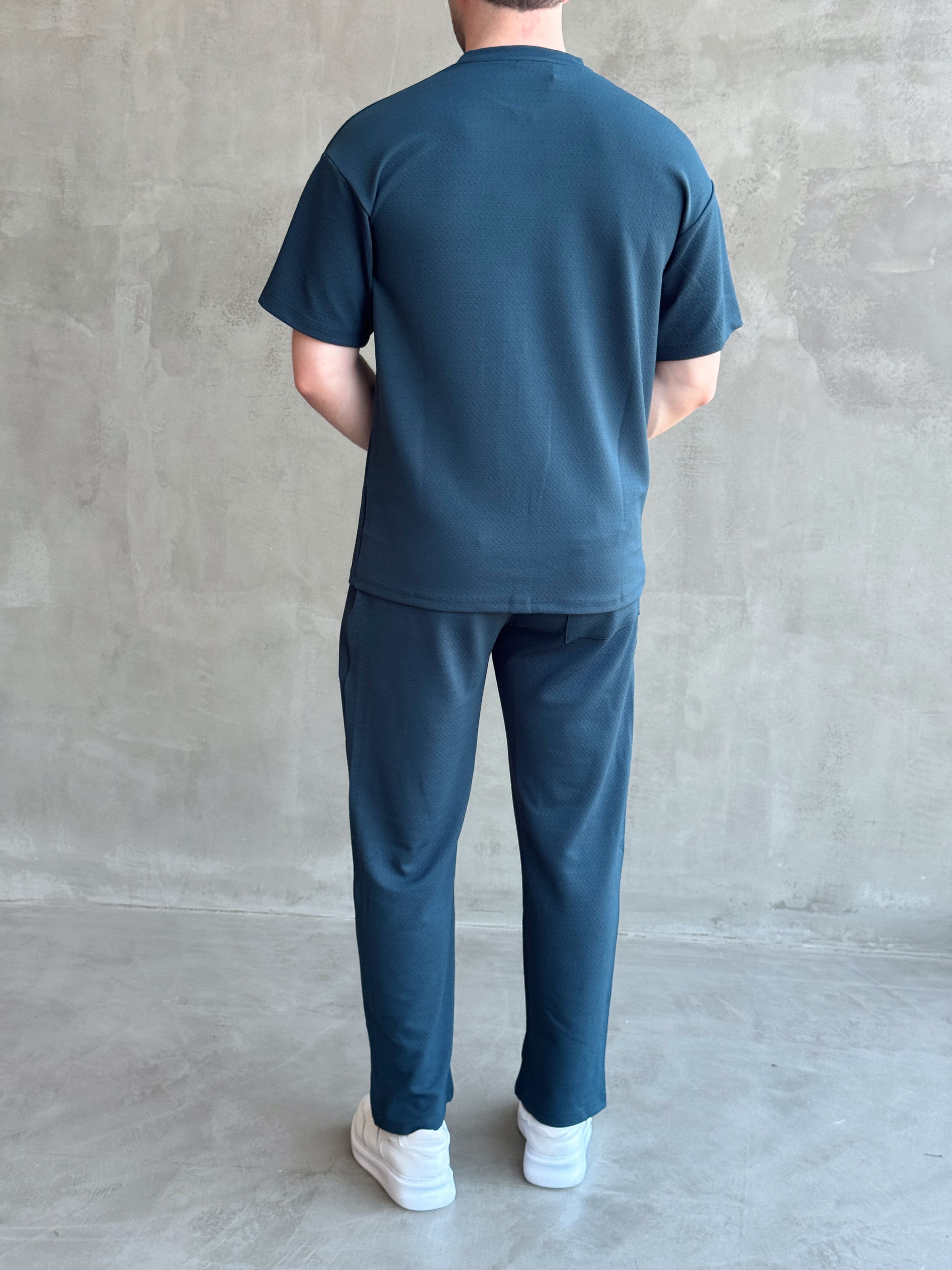 Erkek Günlük Oversize Kalıp T-Shirt ve Baggy Kalıp Eşofman Takım-Petrol(E1759)Ketench