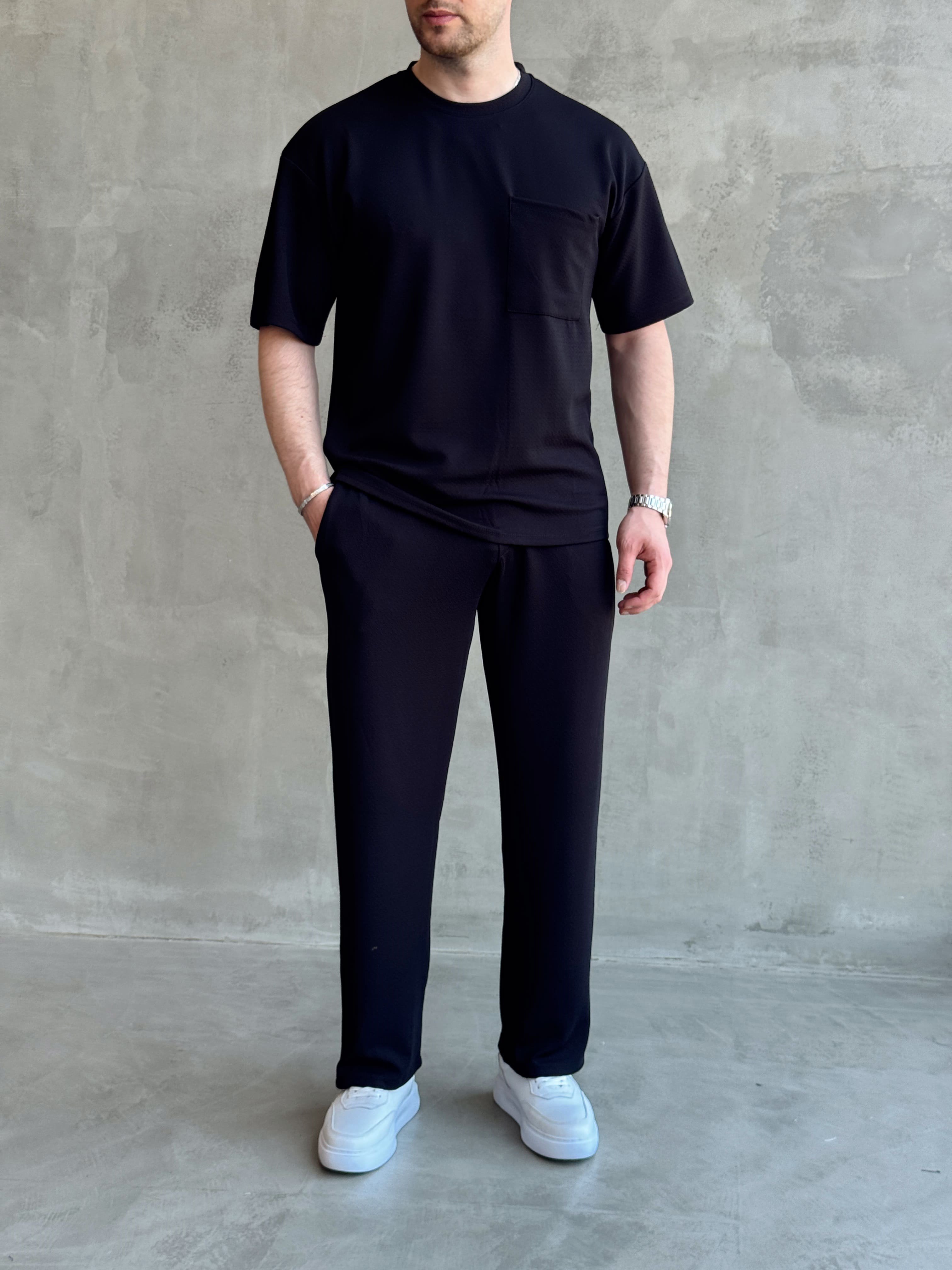 Erkek Günlük Oversize Kalıp T-Shirt ve Baggy Kalıp Eşofman Takım-Siyah(E1759)Ketench
