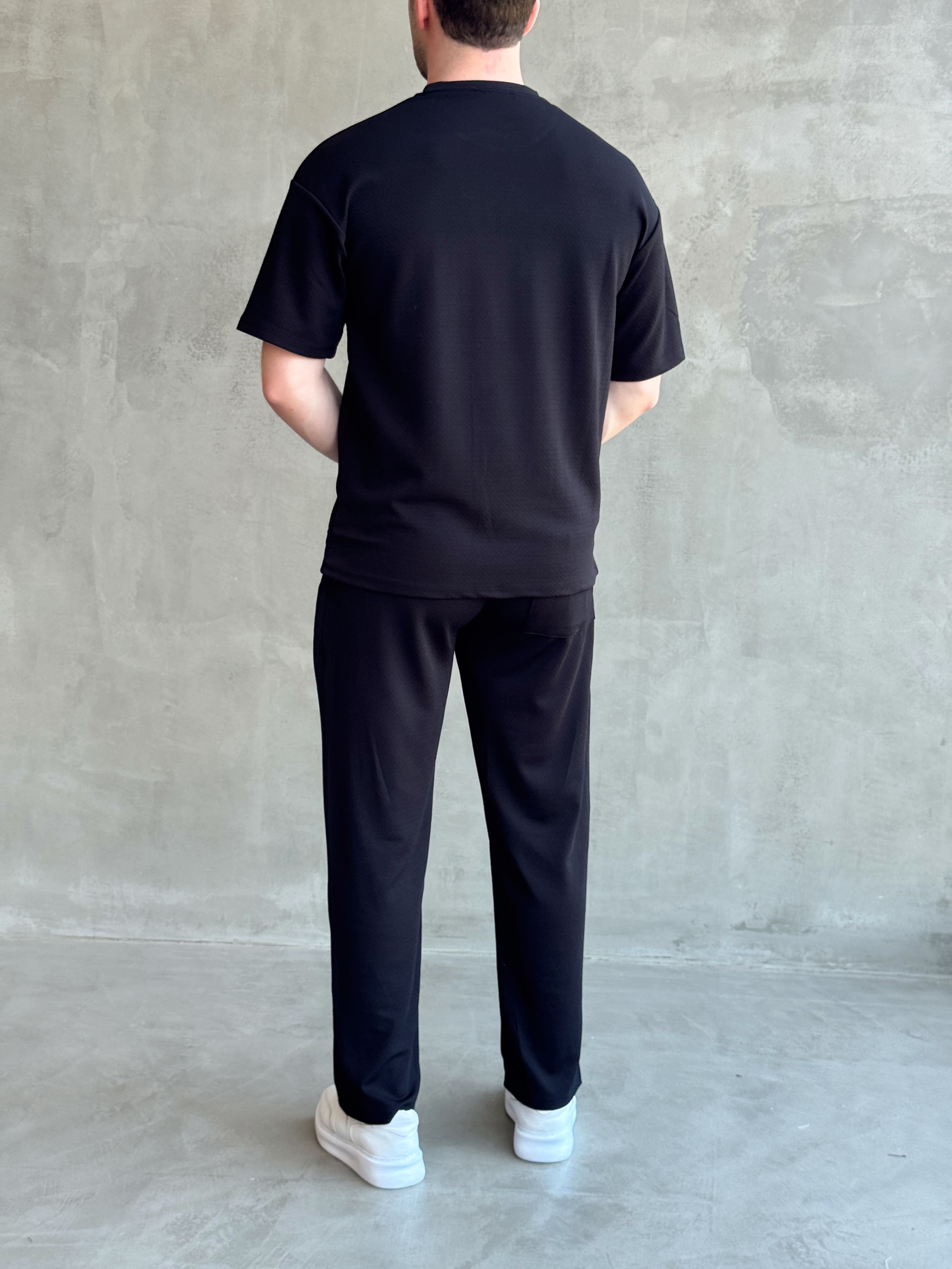 Erkek Günlük Oversize Kalıp T-Shirt ve Baggy Kalıp Eşofman Takım-Siyah(E1759)Ketench