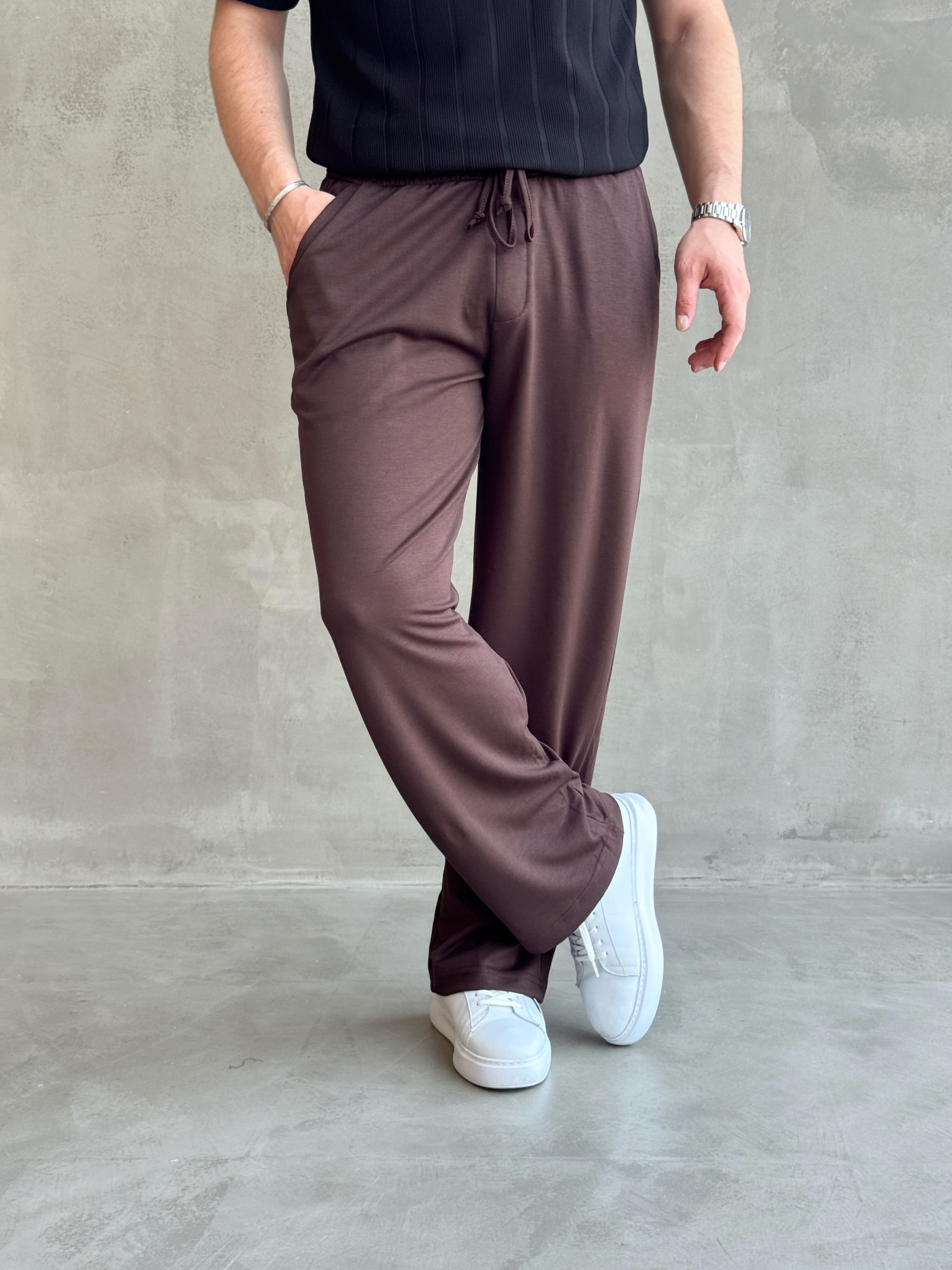 Erkek Hafta Sonu Stili Baggy Kalıp Oysh Kumaş Eşofman-Kahverengi(E1774)Ketench