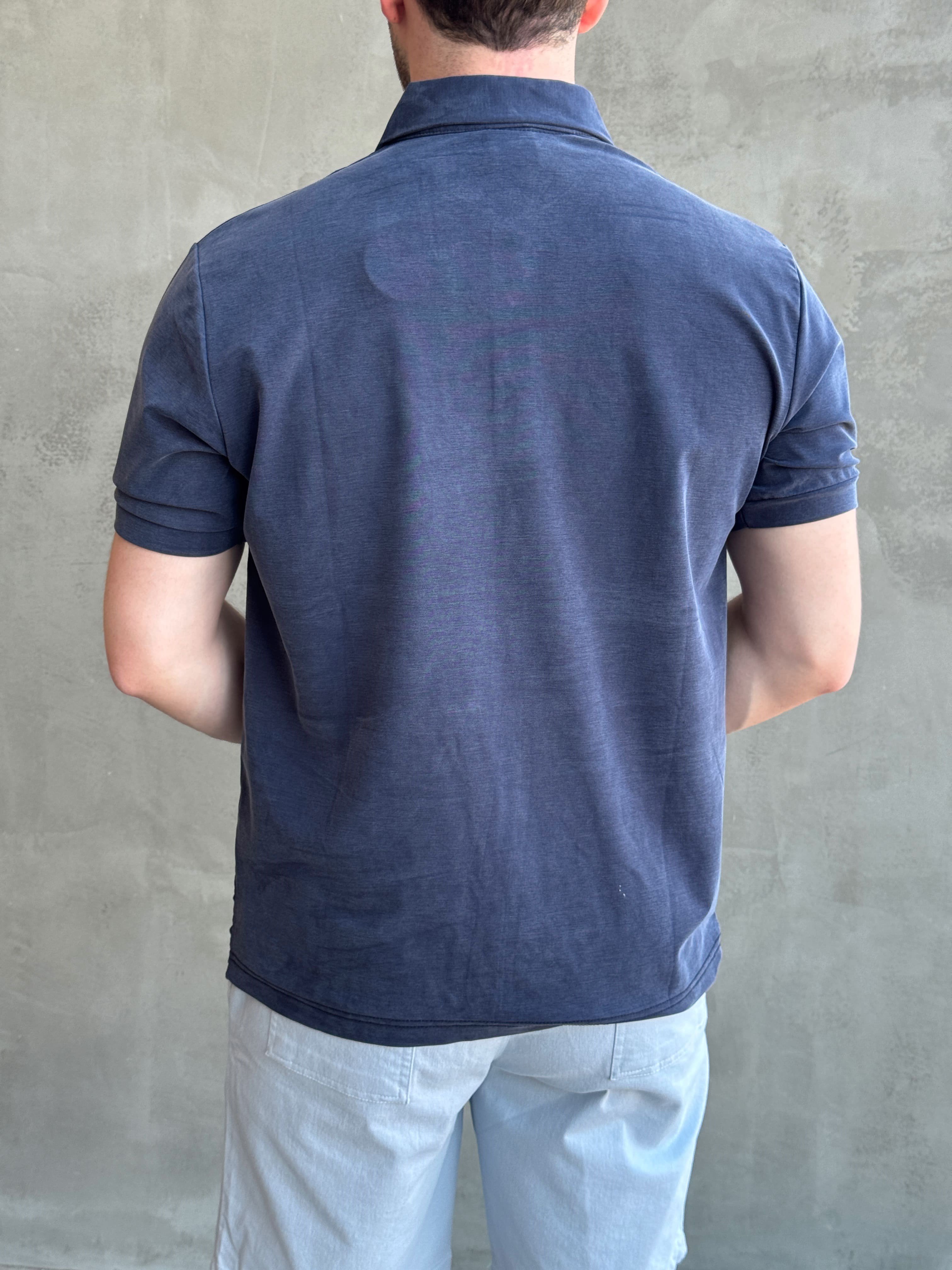Erkek Kaliteli Kumaş Oversize Kalıp Düğme Detaylı Polo Yaka T-Shirt-Lacivert(E1746)Ketench