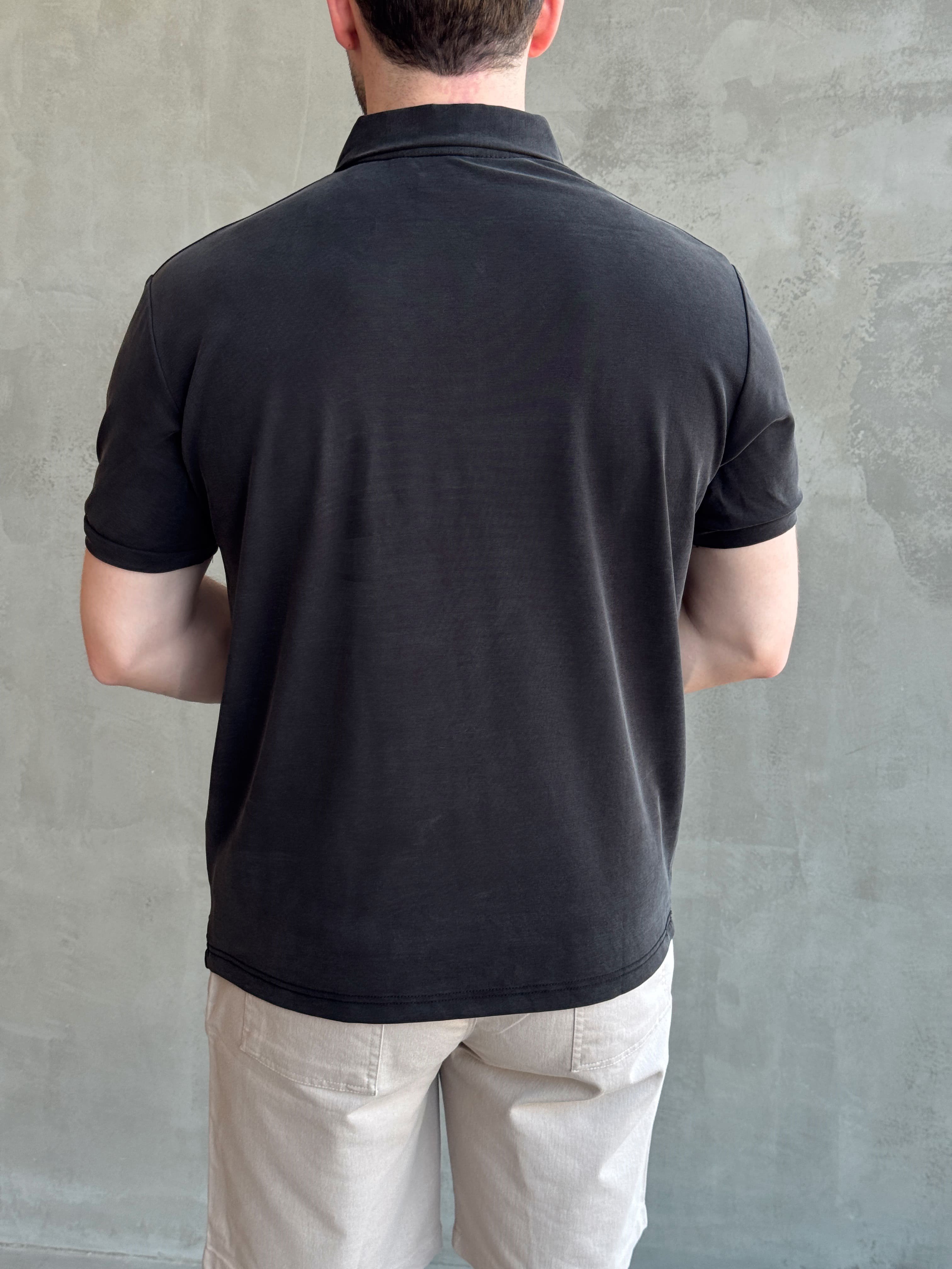 Erkek Kaliteli Kumaş Oversize Kalıp Düğme Detaylı Polo Yaka T-Shirt-Siyah(E1746)Ketench