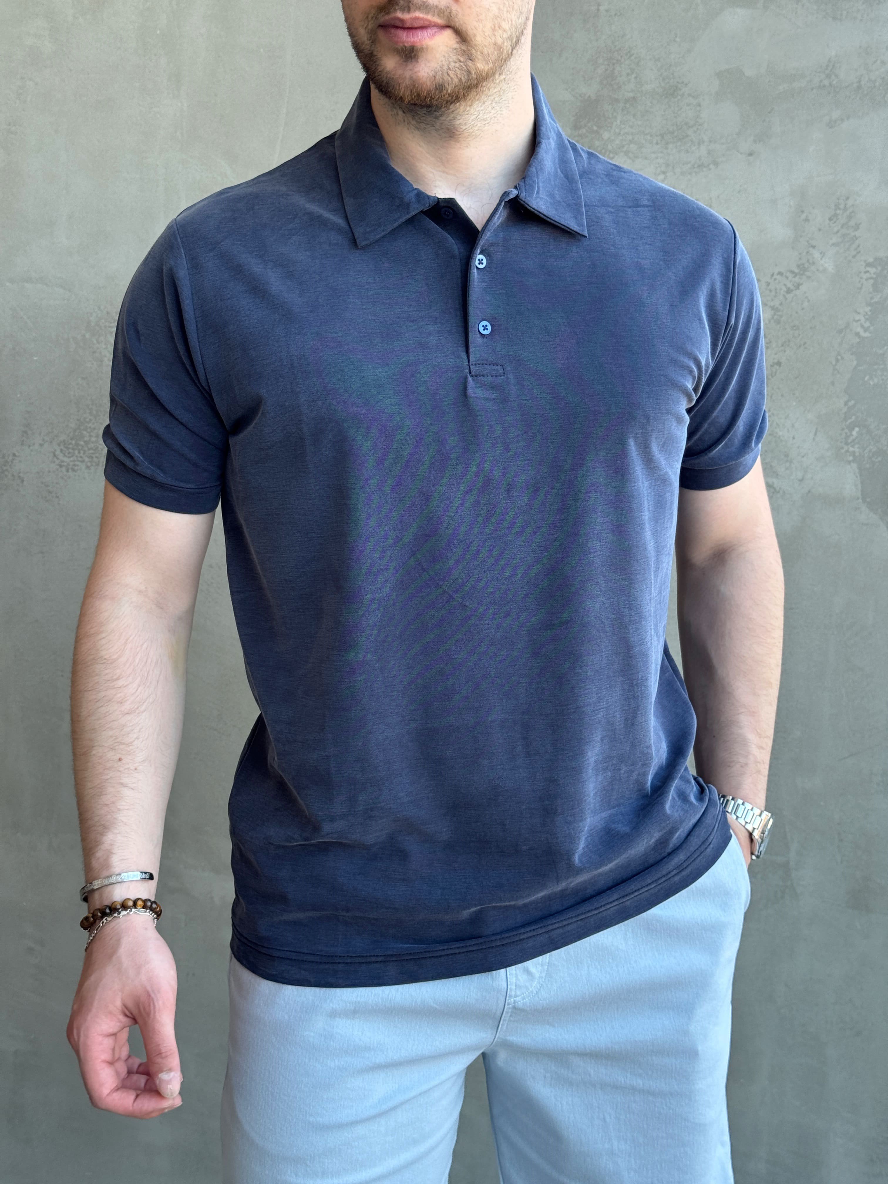 Erkek Kaliteli Kumaş Oversize Kalıp Düğme Detaylı Polo Yaka T-Shirt-Lacivert(E1746)Ketench