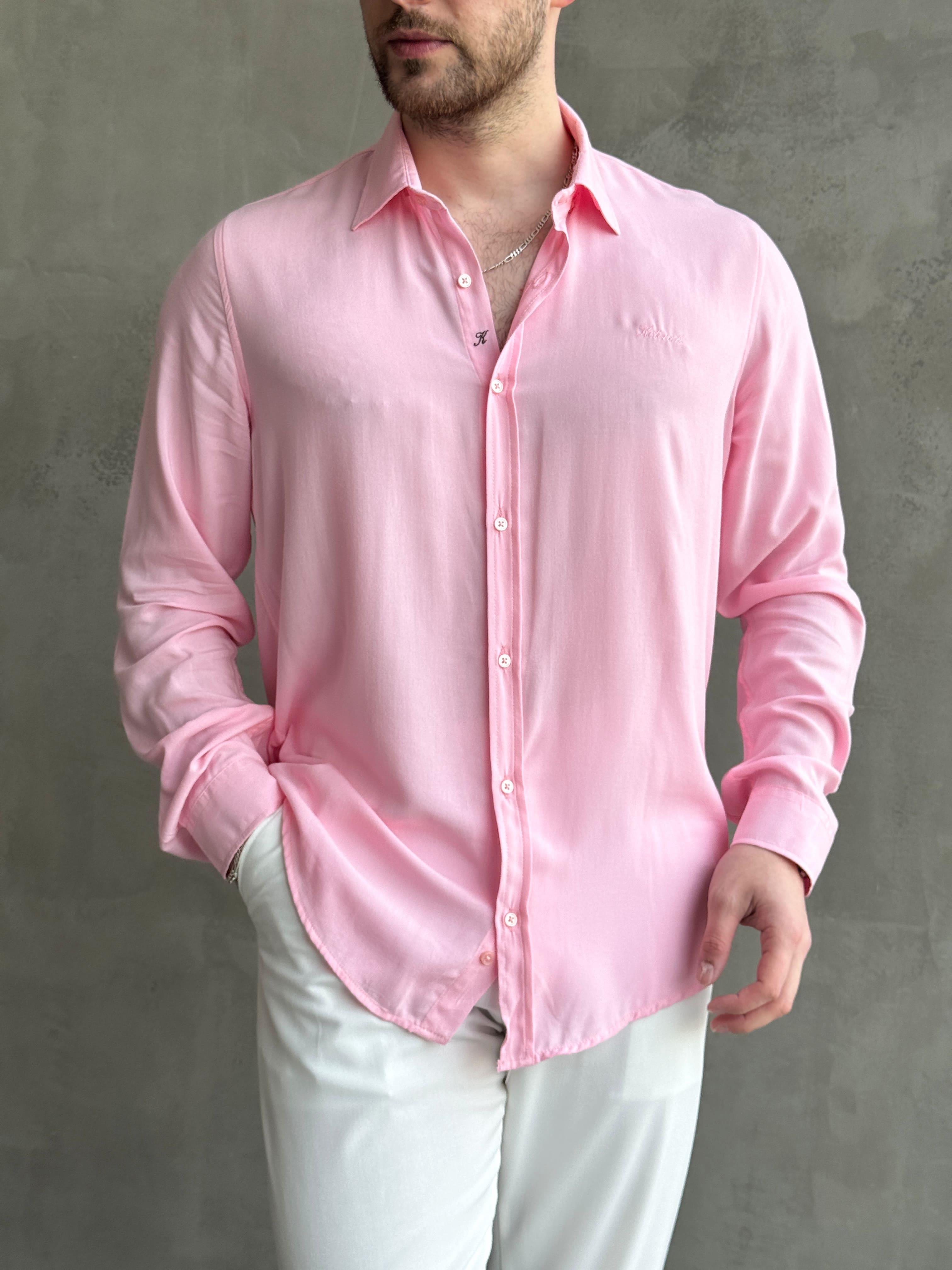 Erkek Ketench Özel Koleksiyon Regular Kalıp Ketench Nakış Detaylı Esnek Kumaş Gömlek-Pembe(E1650)Ketench