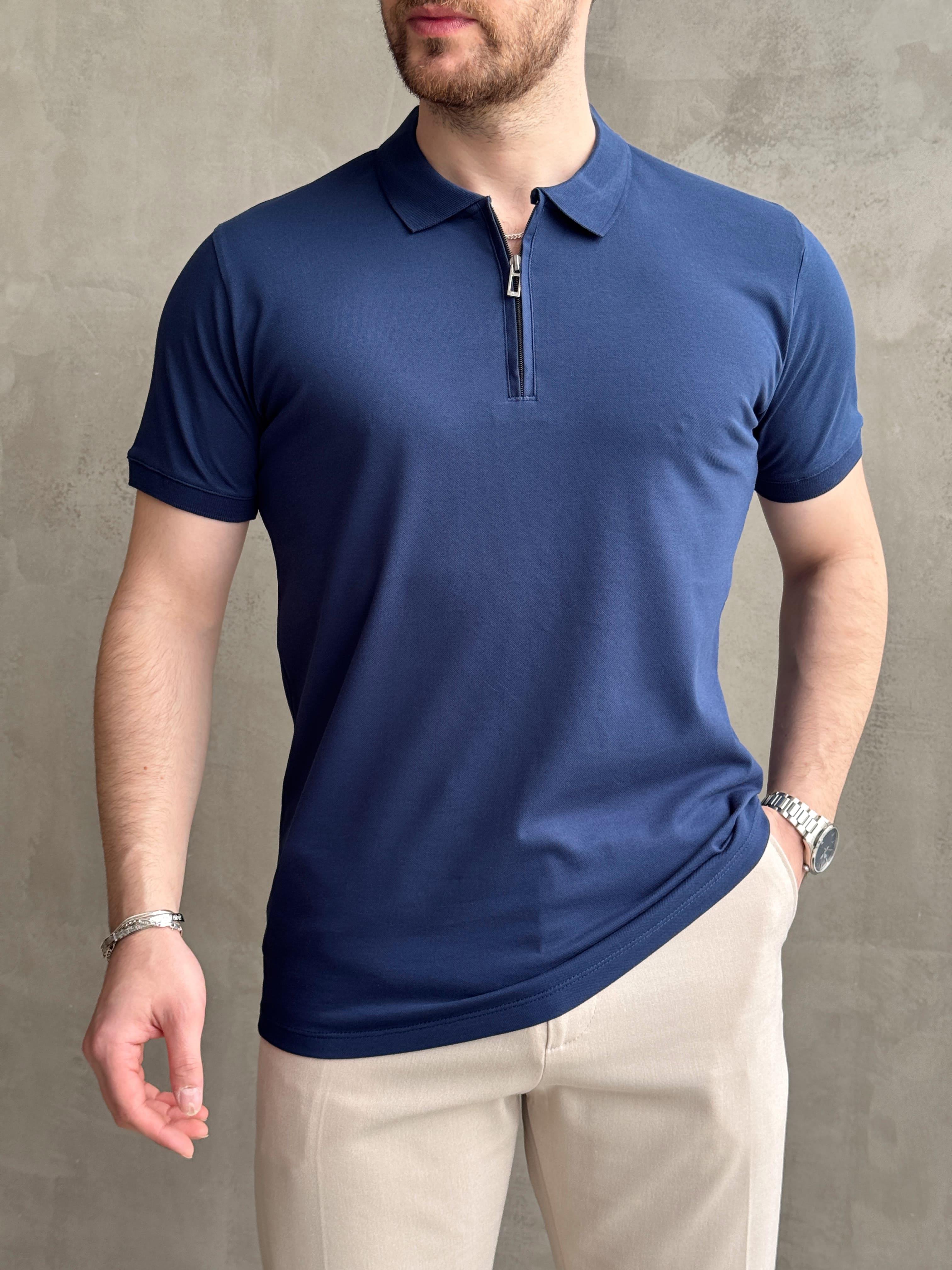 Erkek Ketench Özel Koleksiyon Regular Fit %100 Pamuk Fermuarlı Polo Yaka T-Shirt-Lacivert(E1639)Ketench