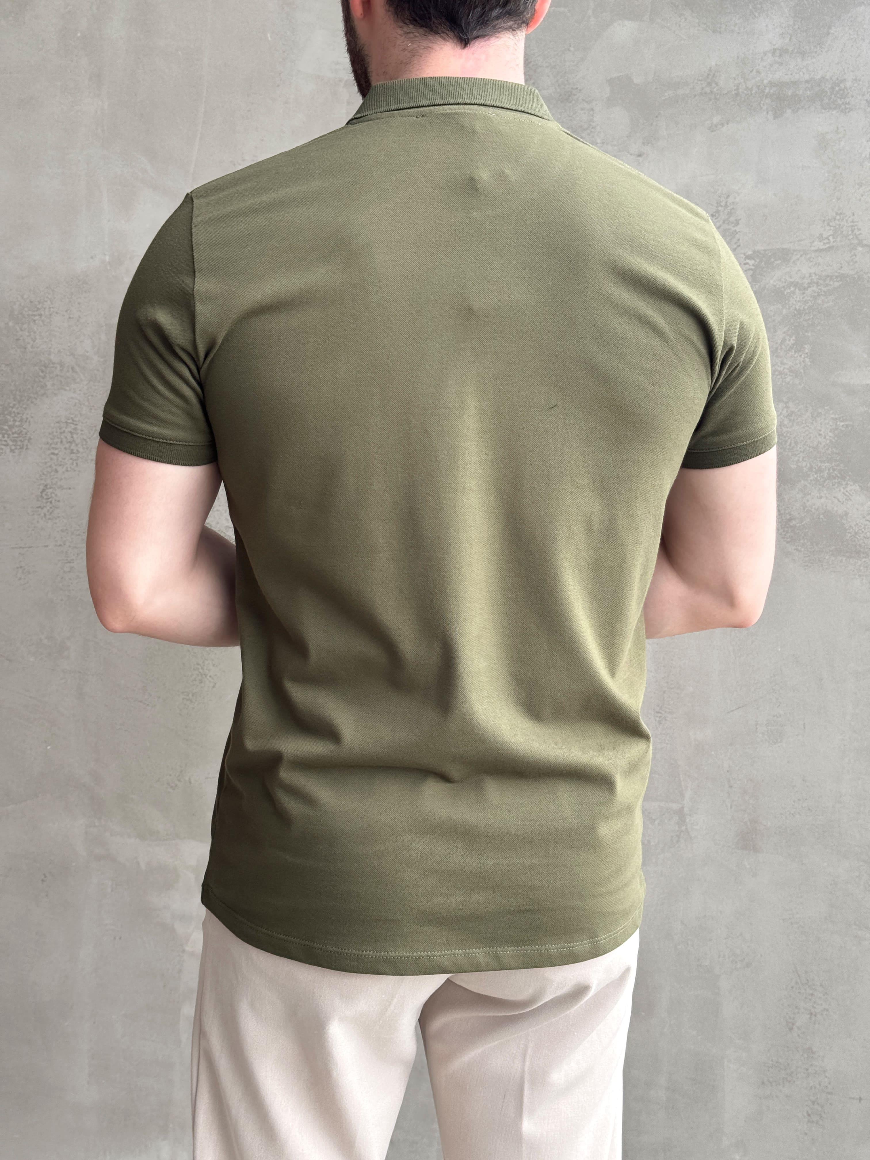 Erkek Ketench Özel Koleksiyon Regular Fit %100 Pamuk Fermuarlı Polo Yaka T-Shirt-Haki(E1639)Ketench