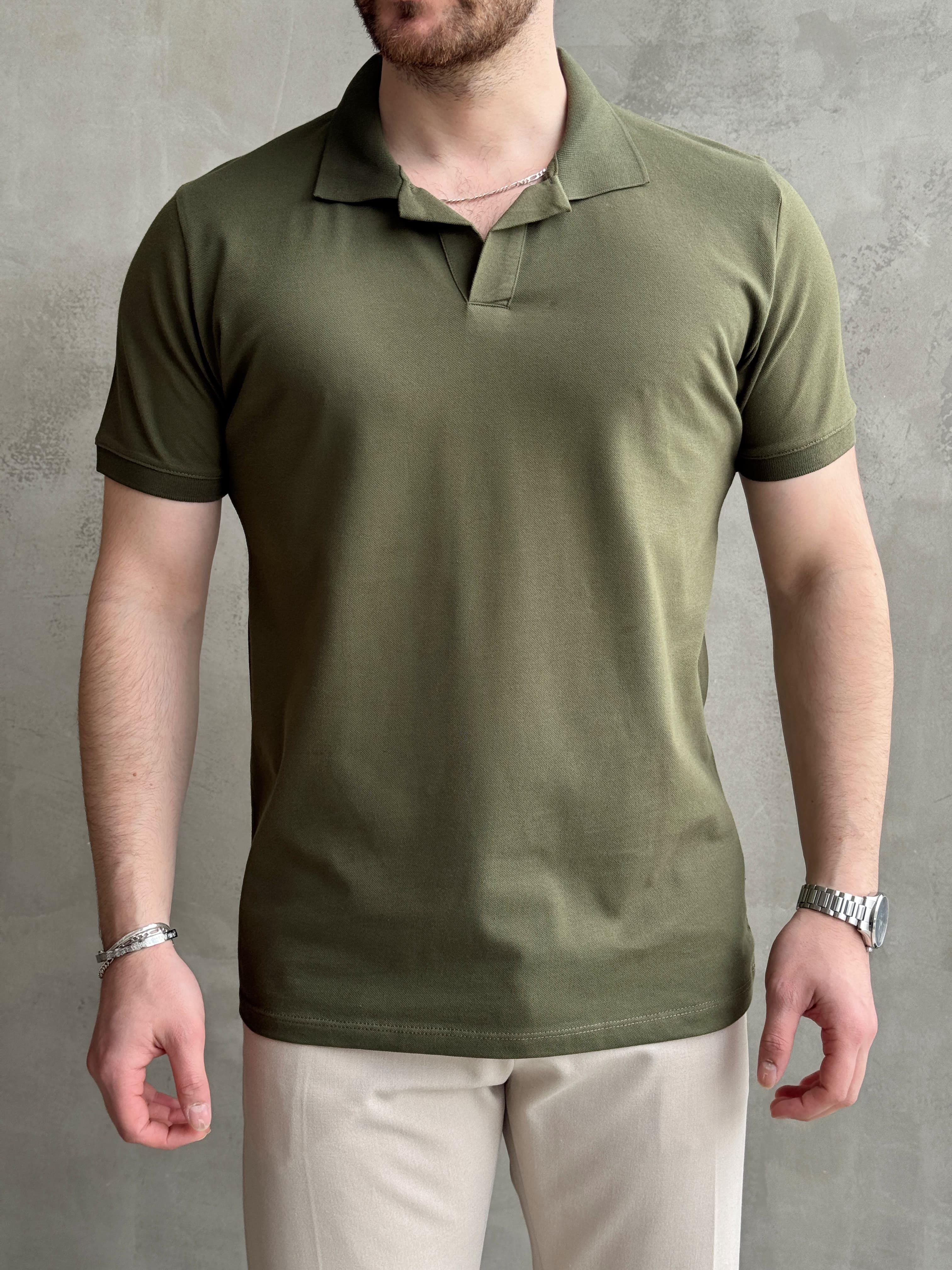 Erkek Ketench Özel Koleksiyon Regular Fit %100 Pamuk Pat Yaka T-Shirt-Haki(E1638)Ketench