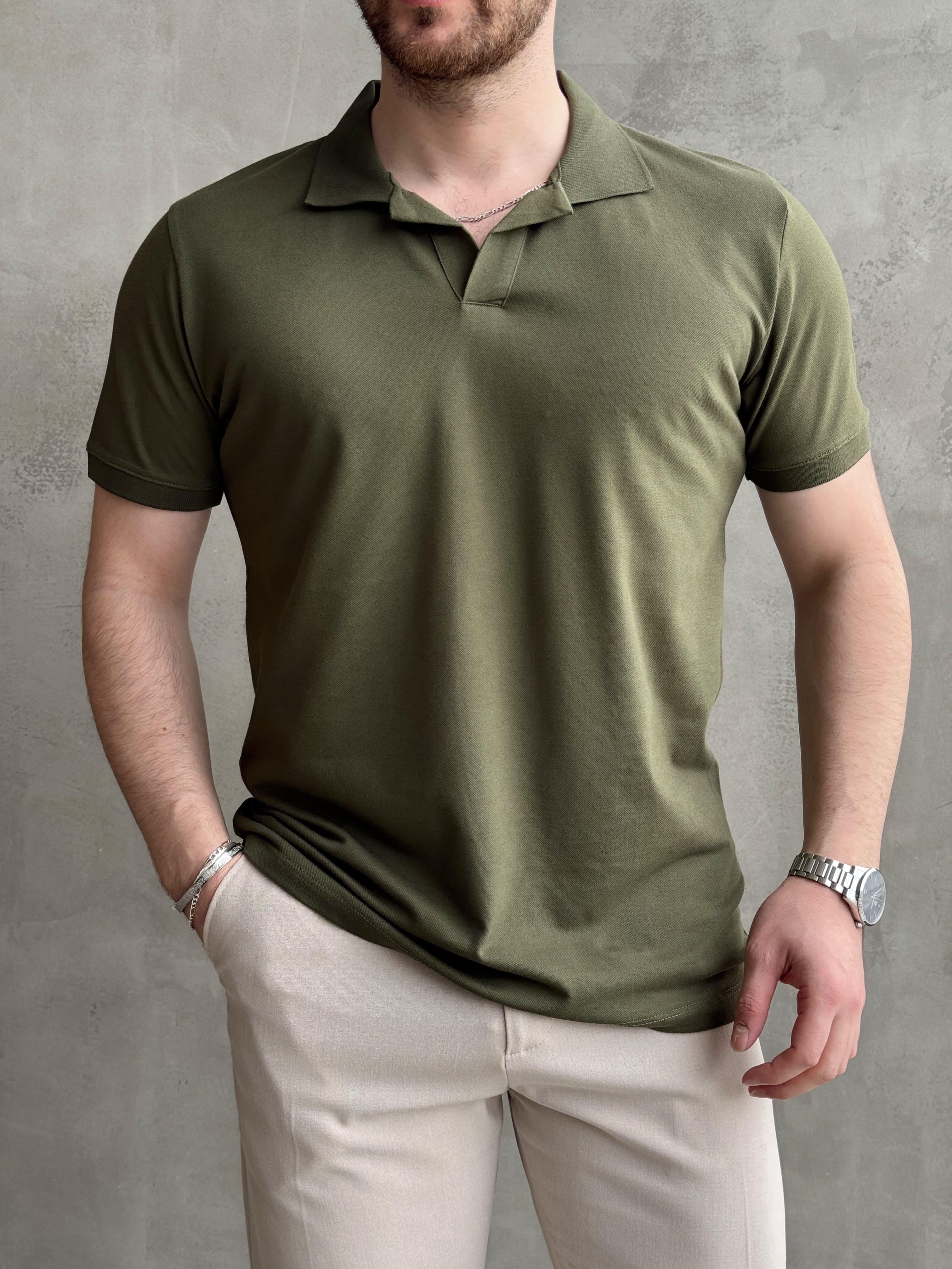 Erkek Ketench Özel Koleksiyon Regular Fit %100 Pamuk Pat Yaka T-Shirt-Haki(E1638)Ketench