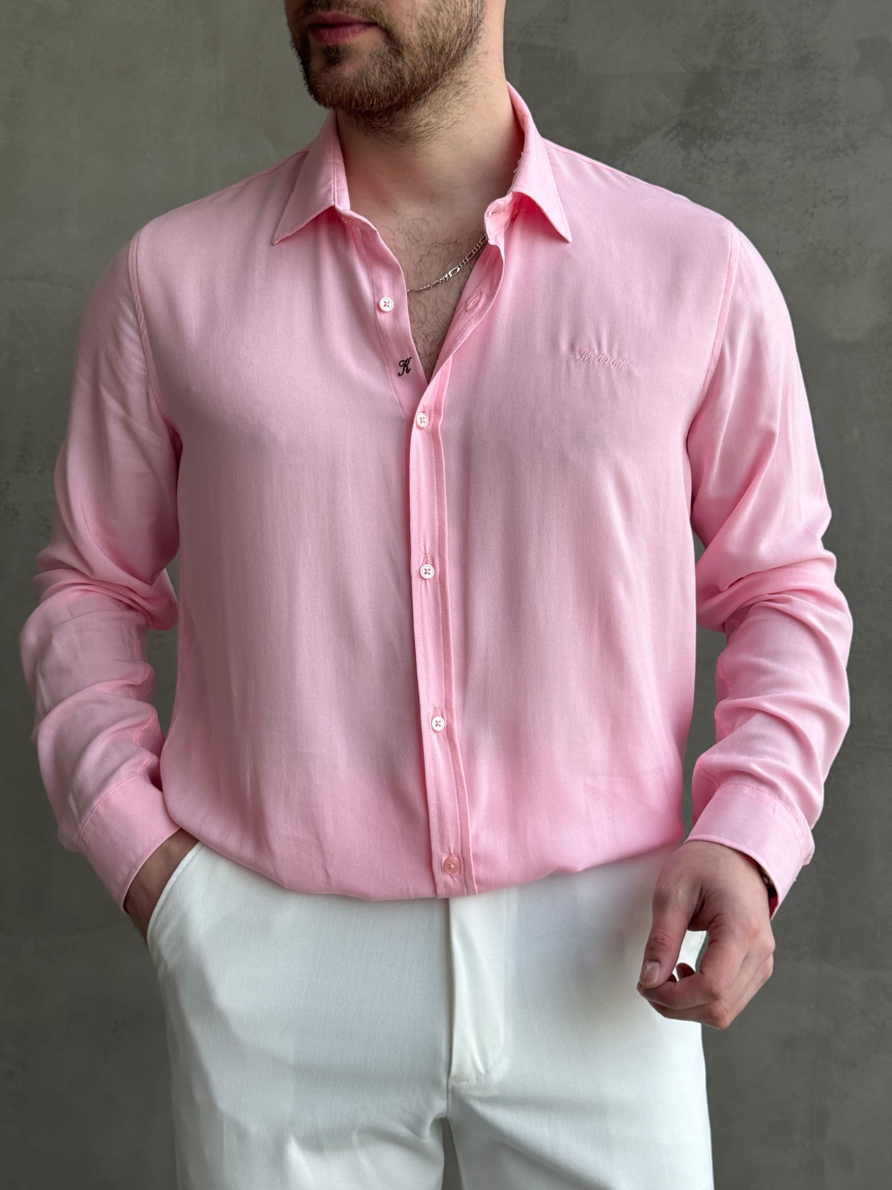 Erkek Ketench Özel Koleksiyon Regular Kalıp Ketench Nakış Detaylı Esnek Kumaş Gömlek-Pembe(E1650)Ketench
