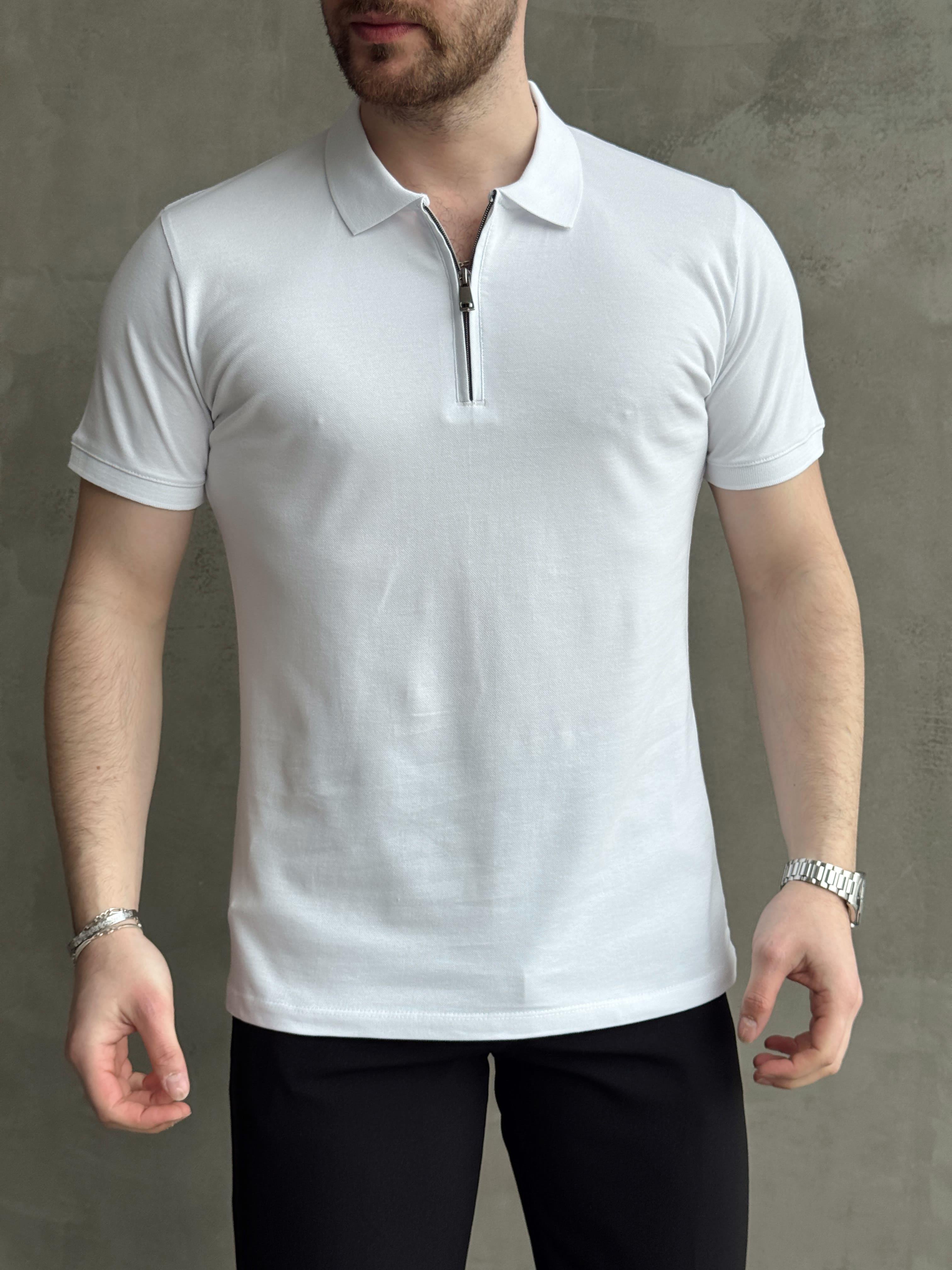 Erkek Ketench Özel Koleksiyon Regular Fit %100 Pamuk Fermuarlı Polo Yaka T-Shirt-Beyaz(E1639)Ketench