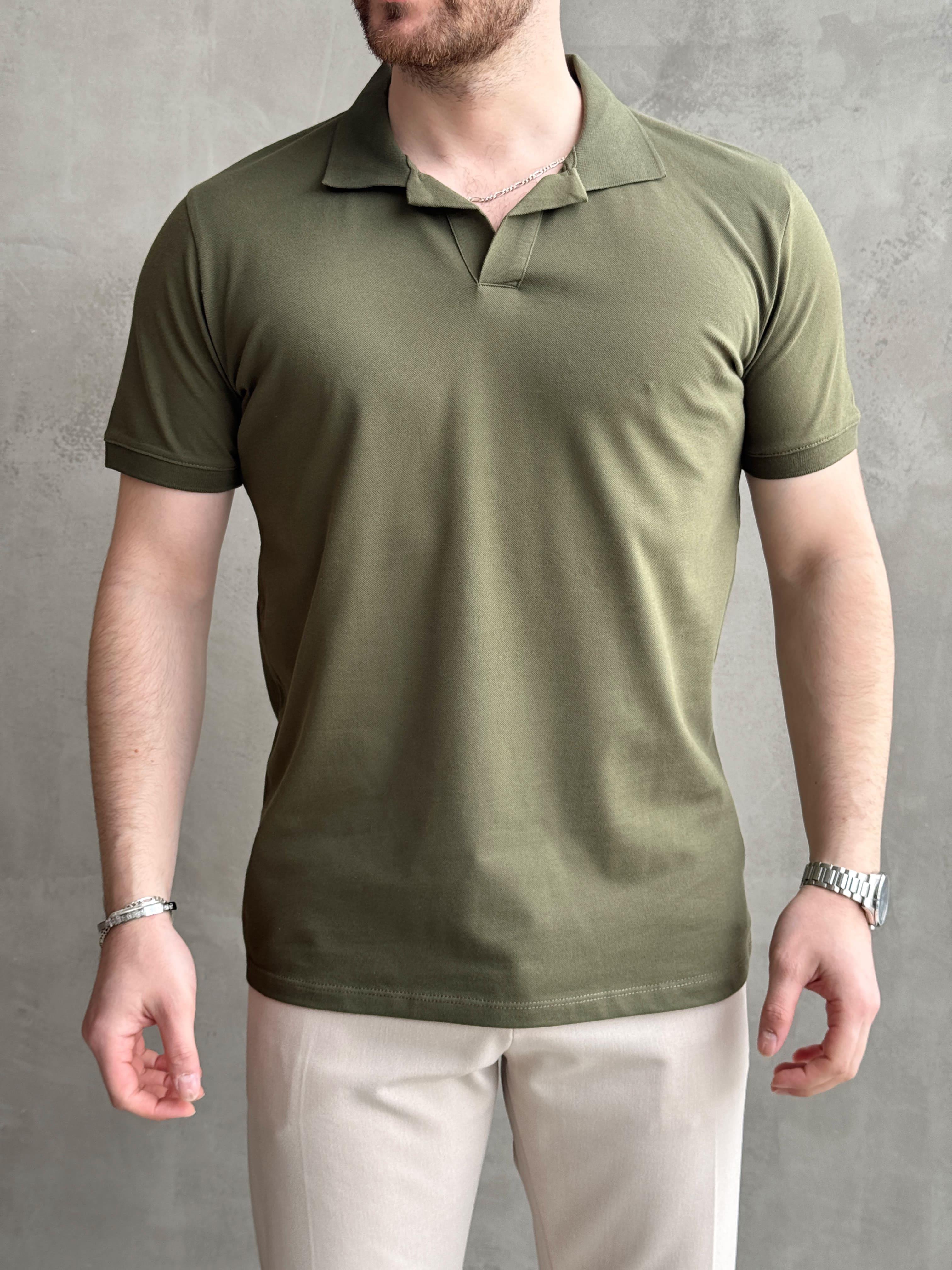 Erkek Ketench Özel Koleksiyon Regular Fit %100 Pamuk Pat Yaka T-Shirt-Haki(E1638)Ketench