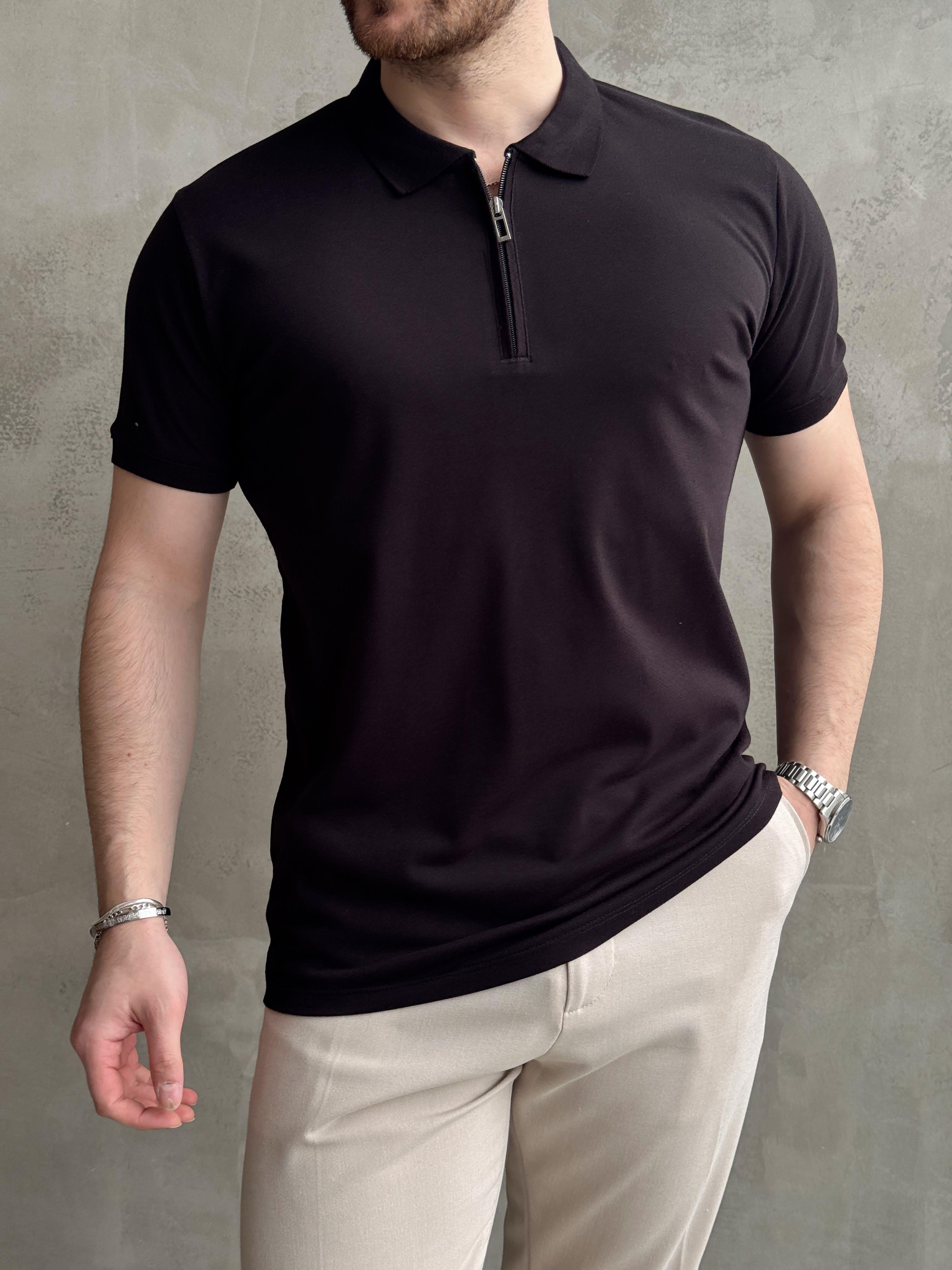 Erkek Ketench Özel Koleksiyon Regular Fit %100 Pamuk Fermuarlı Polo Yaka T-Shirt-Siyah(E1639)Ketench