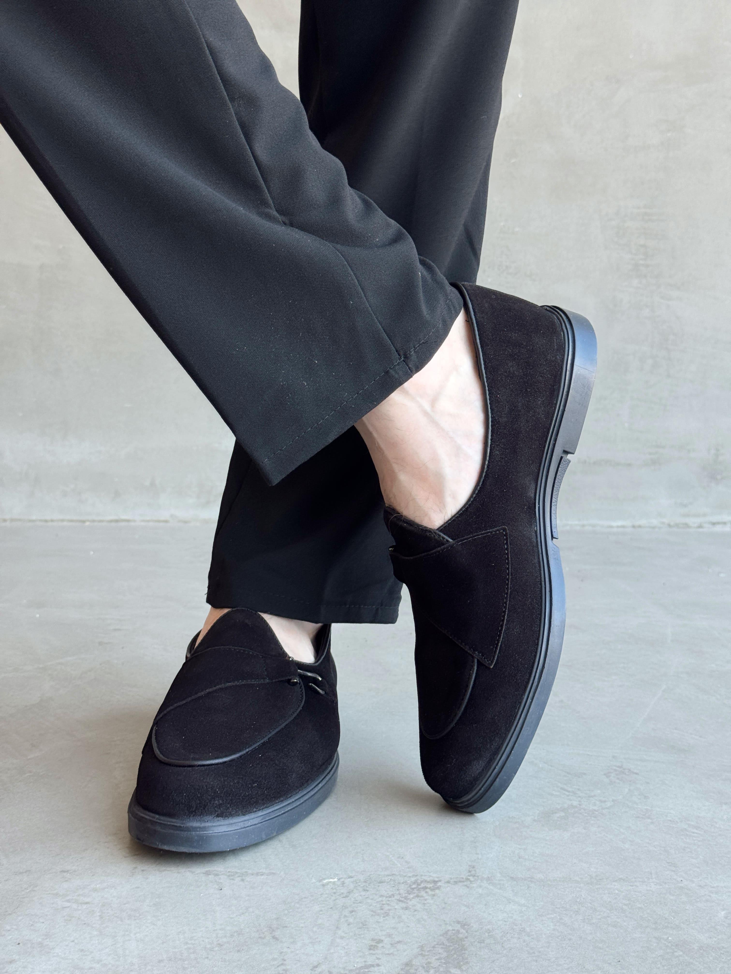 Erkek Ketench Özel Üretim Klasik Model %100 Deri Süet Loafer Ayakkabı-Siyah(E1667)Ketench
