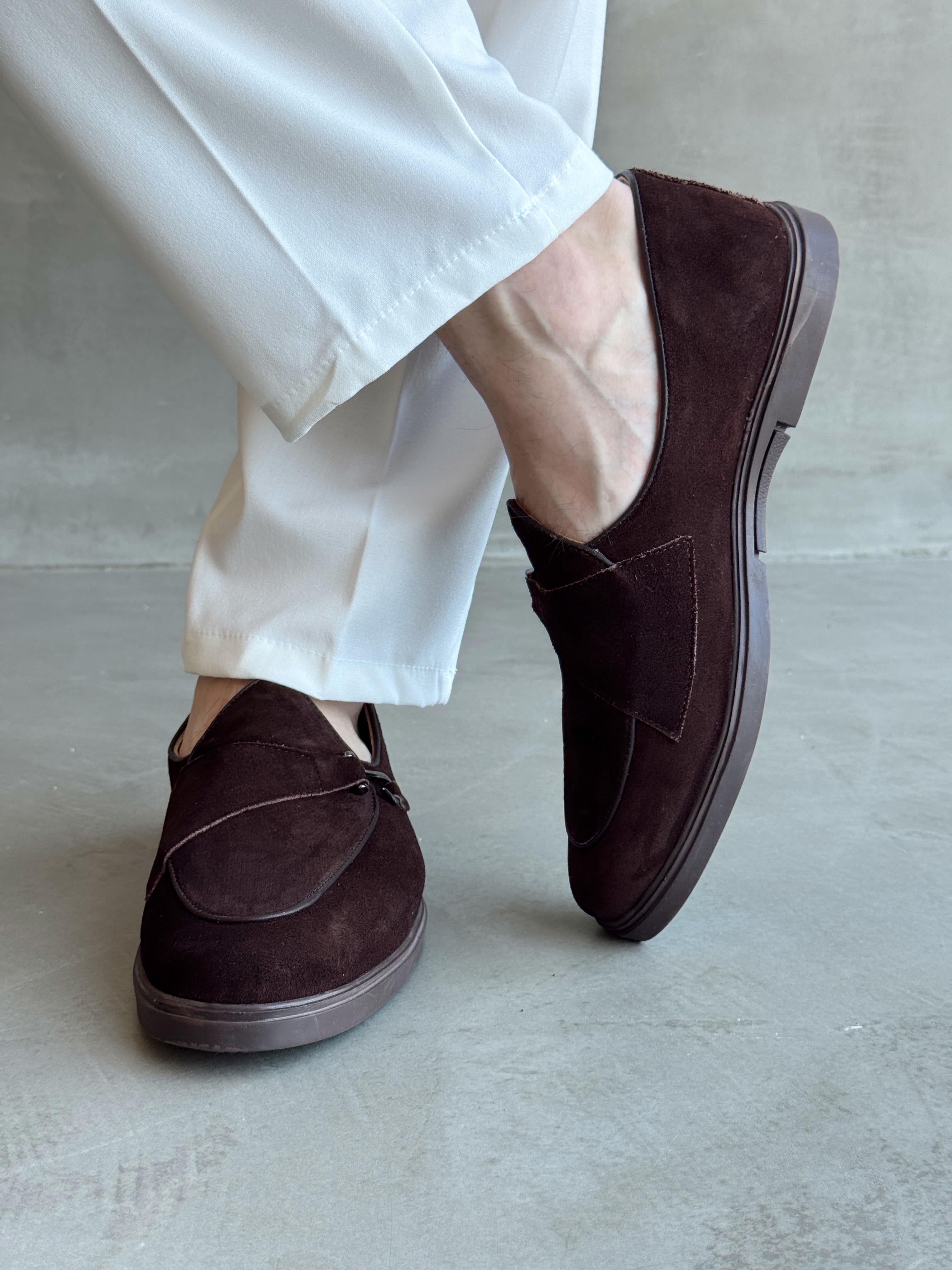 Erkek Ketench Özel Üretim Klasik Model %100 Deri Süet Loafer Ayakkabı-Kahverengi(E1667)Ketench