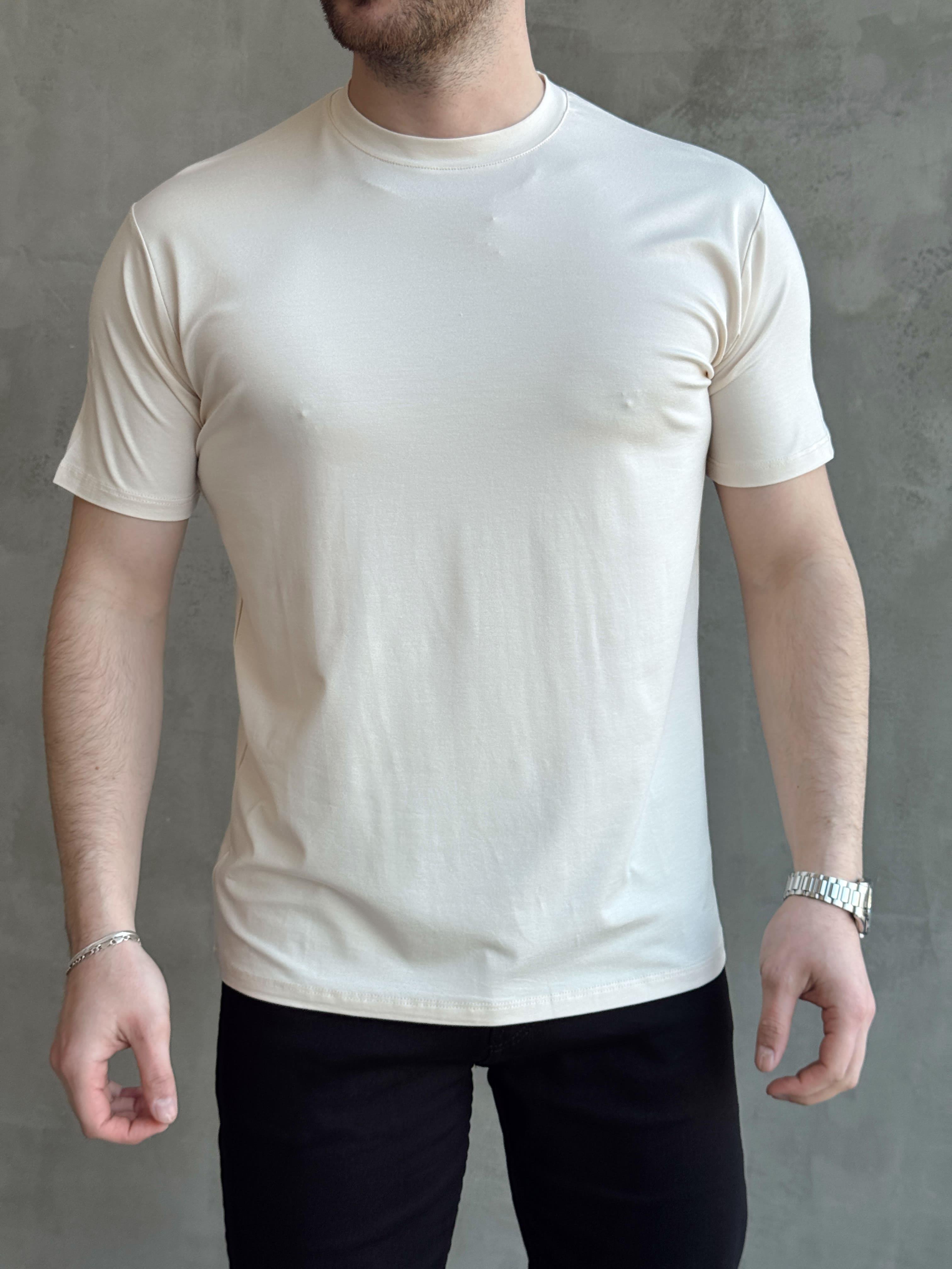 Erkek Ketench Özel Üretim Regular Kalıp Bisiklet Yaka Basic T-Shirt-Krem(E1685)Ketench