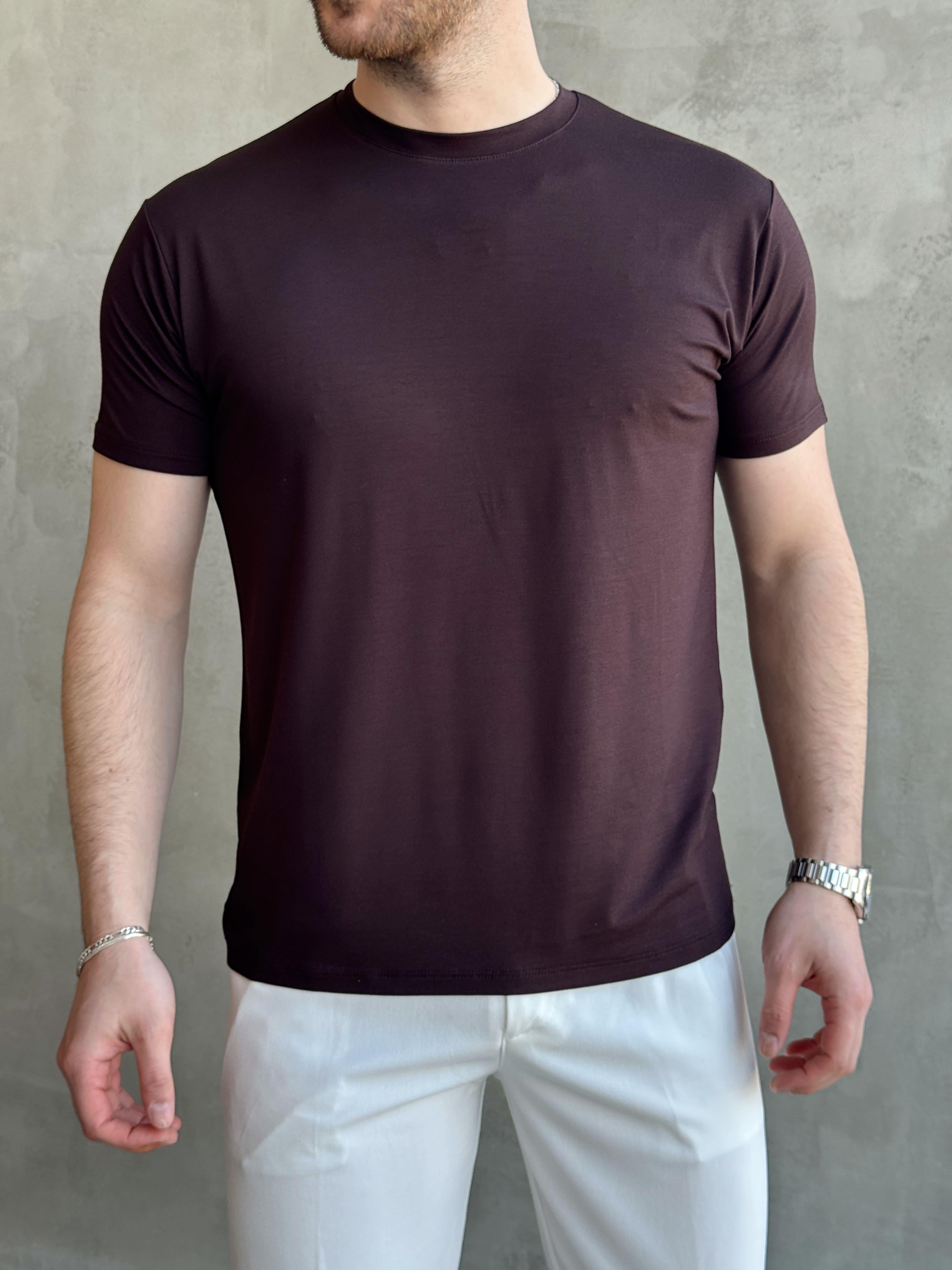Erkek Ketench Özel Üretim Regular Kalıp Bisiklet Yaka Basic T-Shirt-Kahverengi(E1685)Ketench