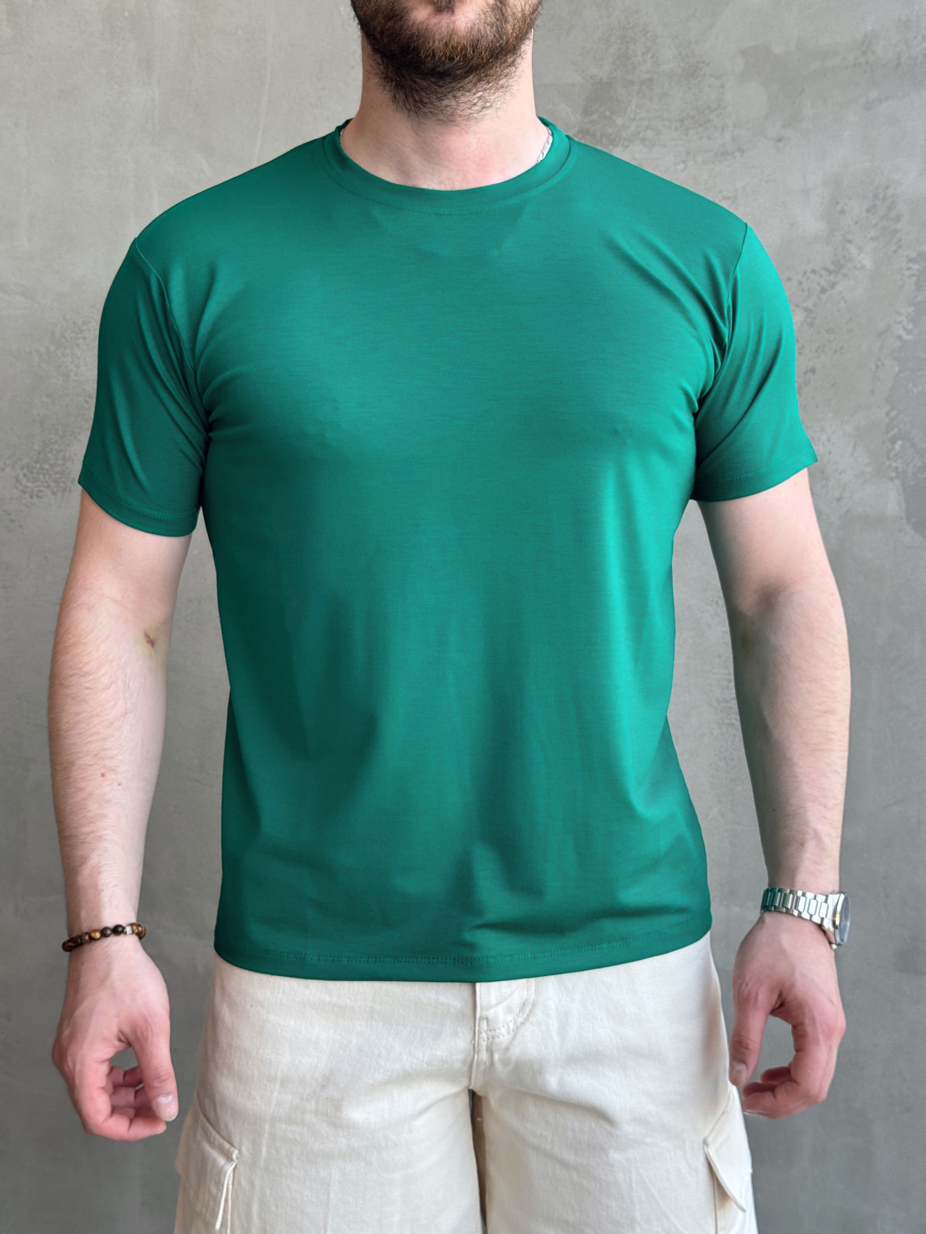 Erkek Ketench Özel Üretim Regular Kalıp Bisiklet Yaka Basic T-Shirt-Zümrüt(E1685)Ketench